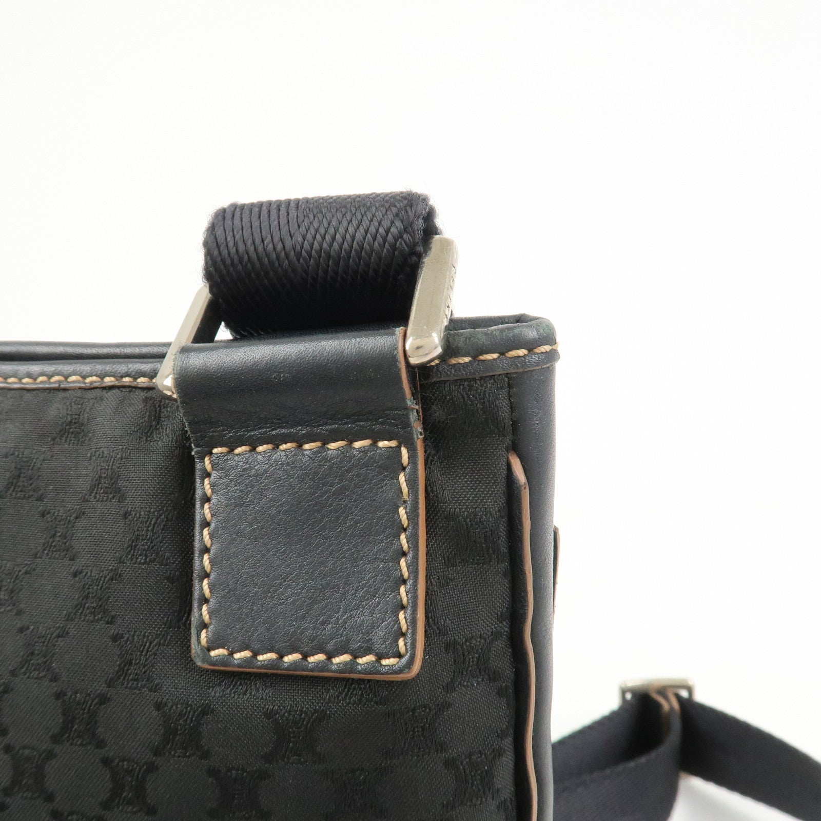 CELINE Macadam Logo Canvas Leather Shoulder Bag Crossbody Bag Black