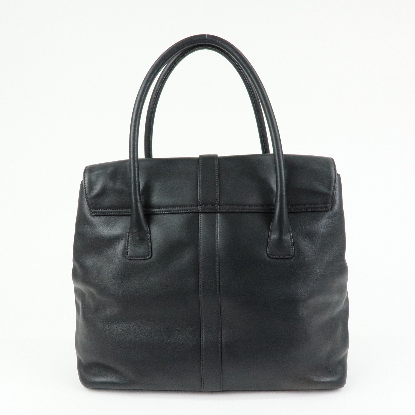 CHANEL COCO Mark Calf Leather Boston Bag Hand Bag Black