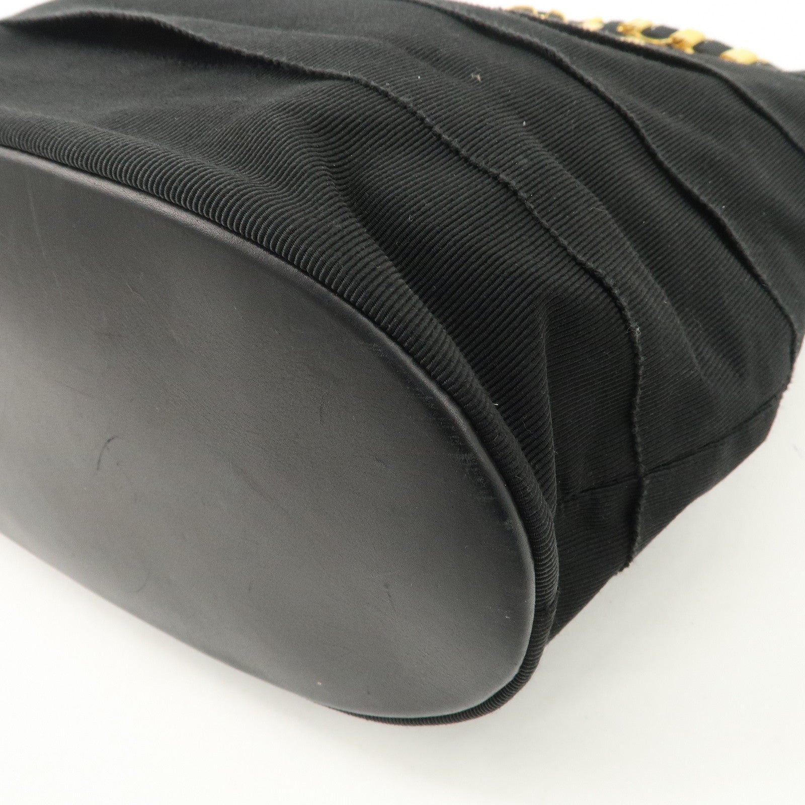 Ferragamo Leather Canvas Chain Tote Bag Hand Bag Black Gold Hardware Used