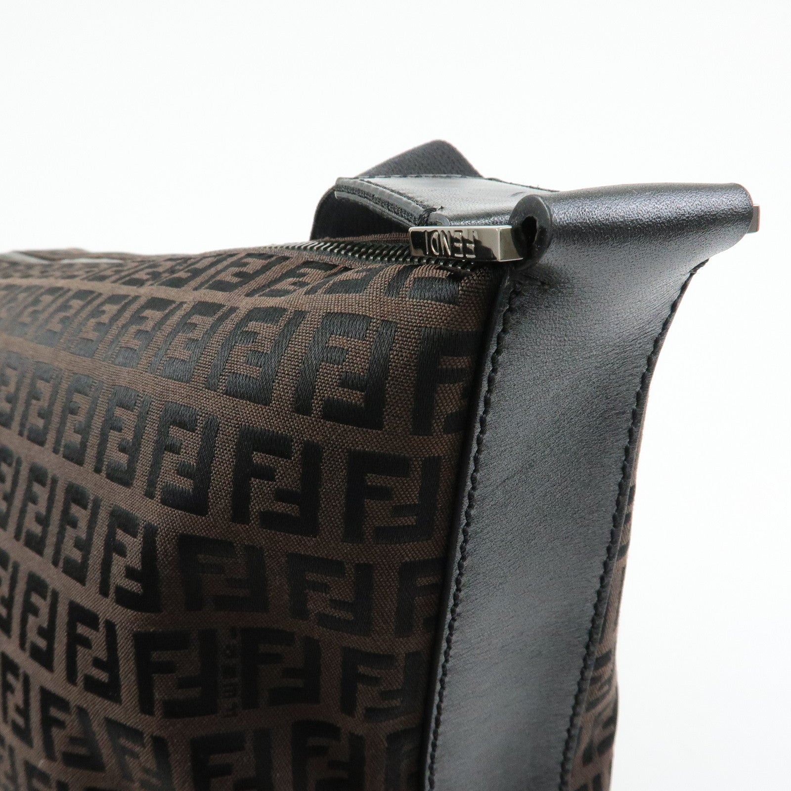 FENDI Zucchino Canvas Leather Shoulder Crossbody Bag Brown 7VA003