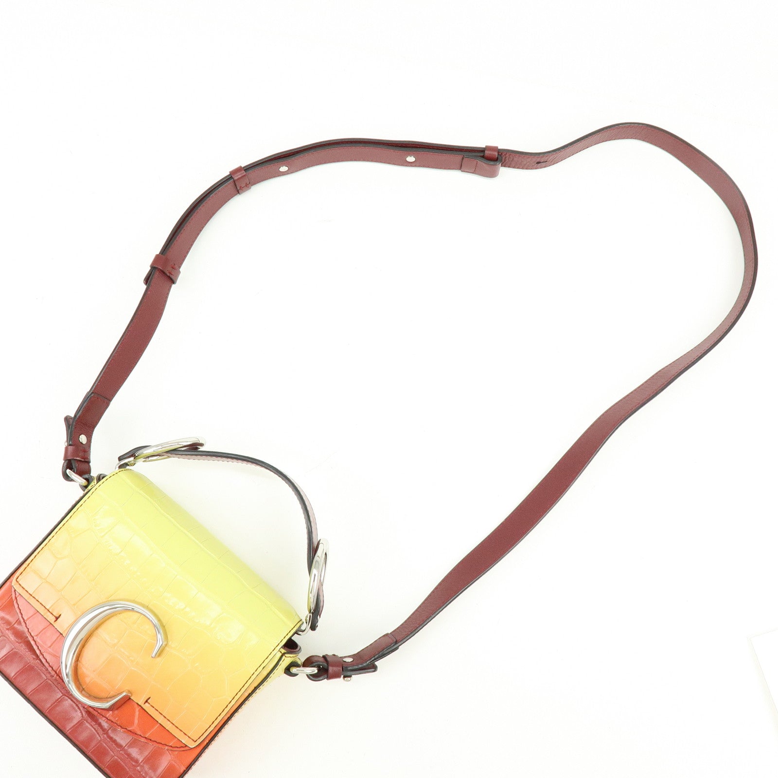 Chloe C Engrabed Leather 2Way Bag Shoulder Bag Bordeaux Yellow