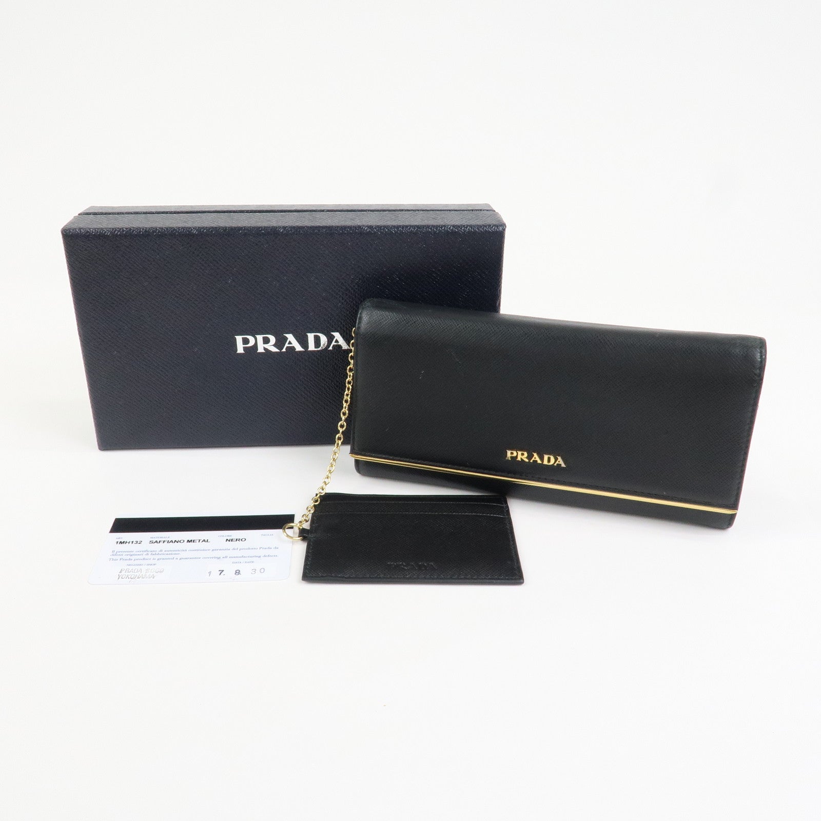 PRADA Saffiano Leather Flap Bi-Fold Long Wallet Black 1MH132