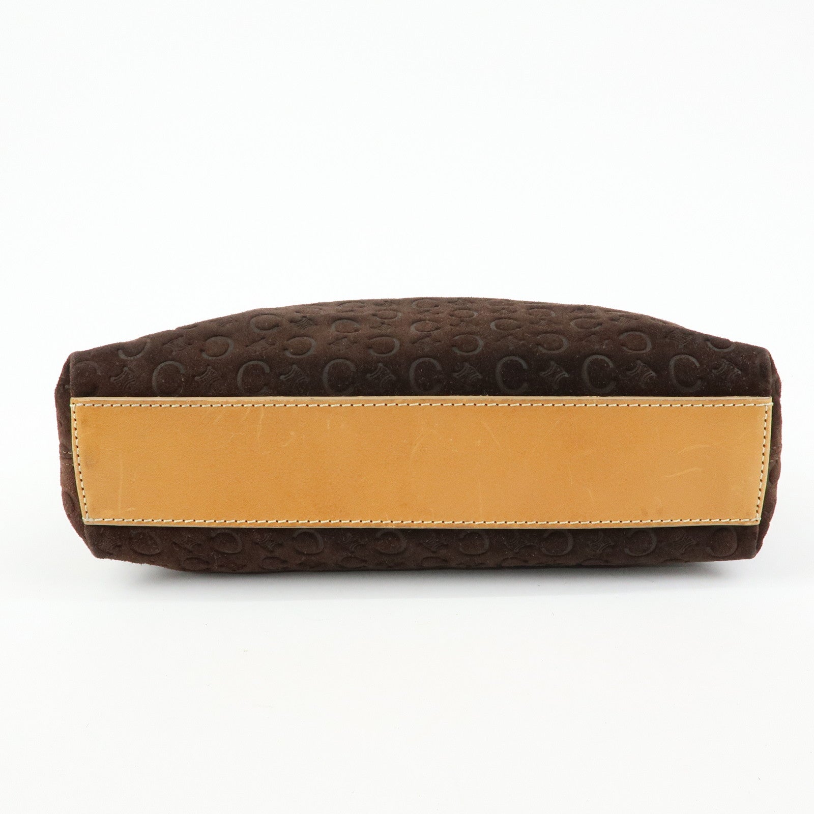 CELINE C Macadam Suede Leather Hand Bag Dark Brown