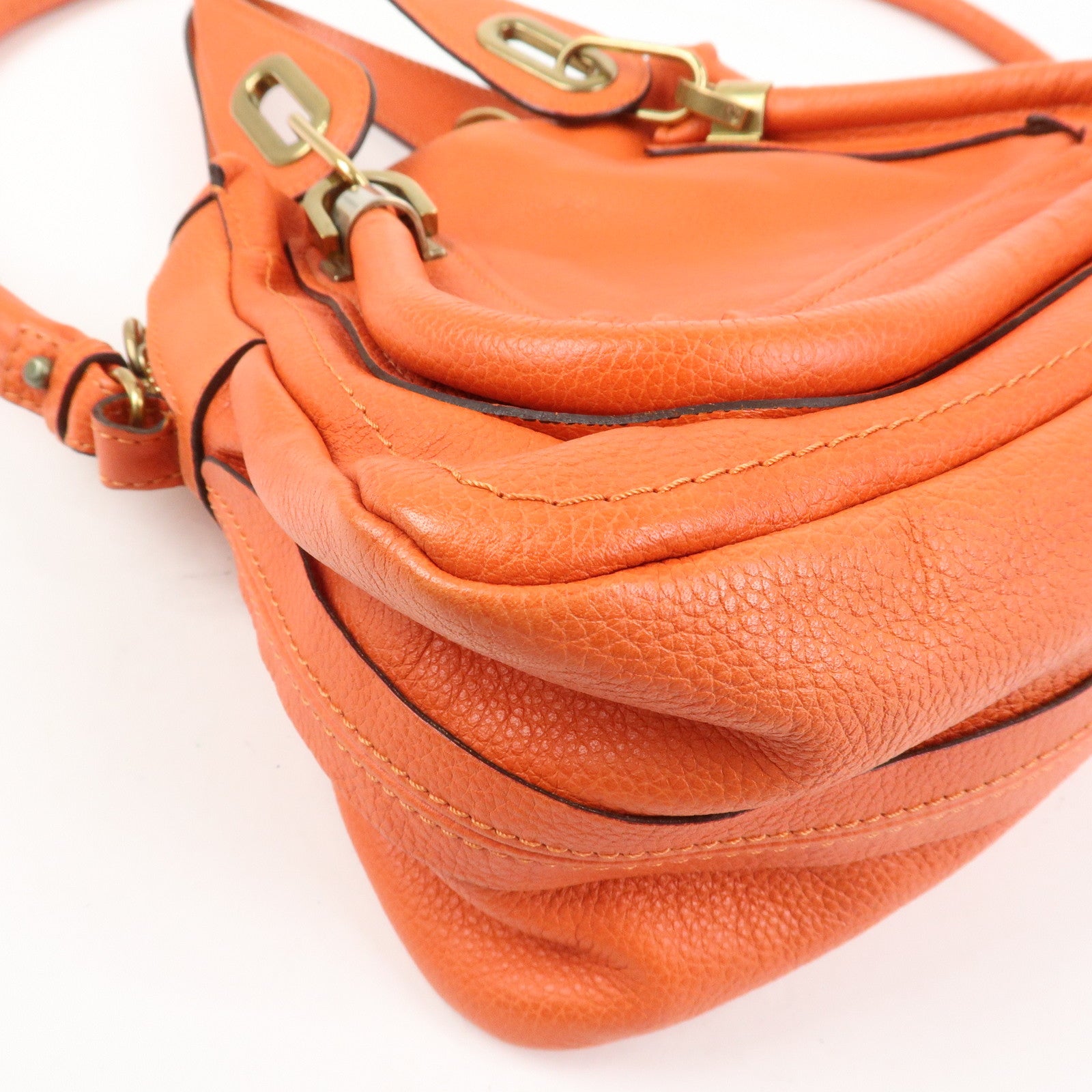 Chloe Parati Leather CH Shoulder Bag Hand Bag Orange