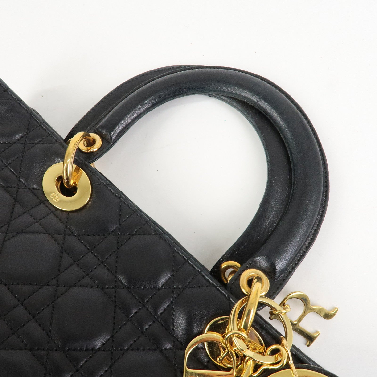 Christian Dior Cannage Lady Dior Leather Large 2Way Bag Black