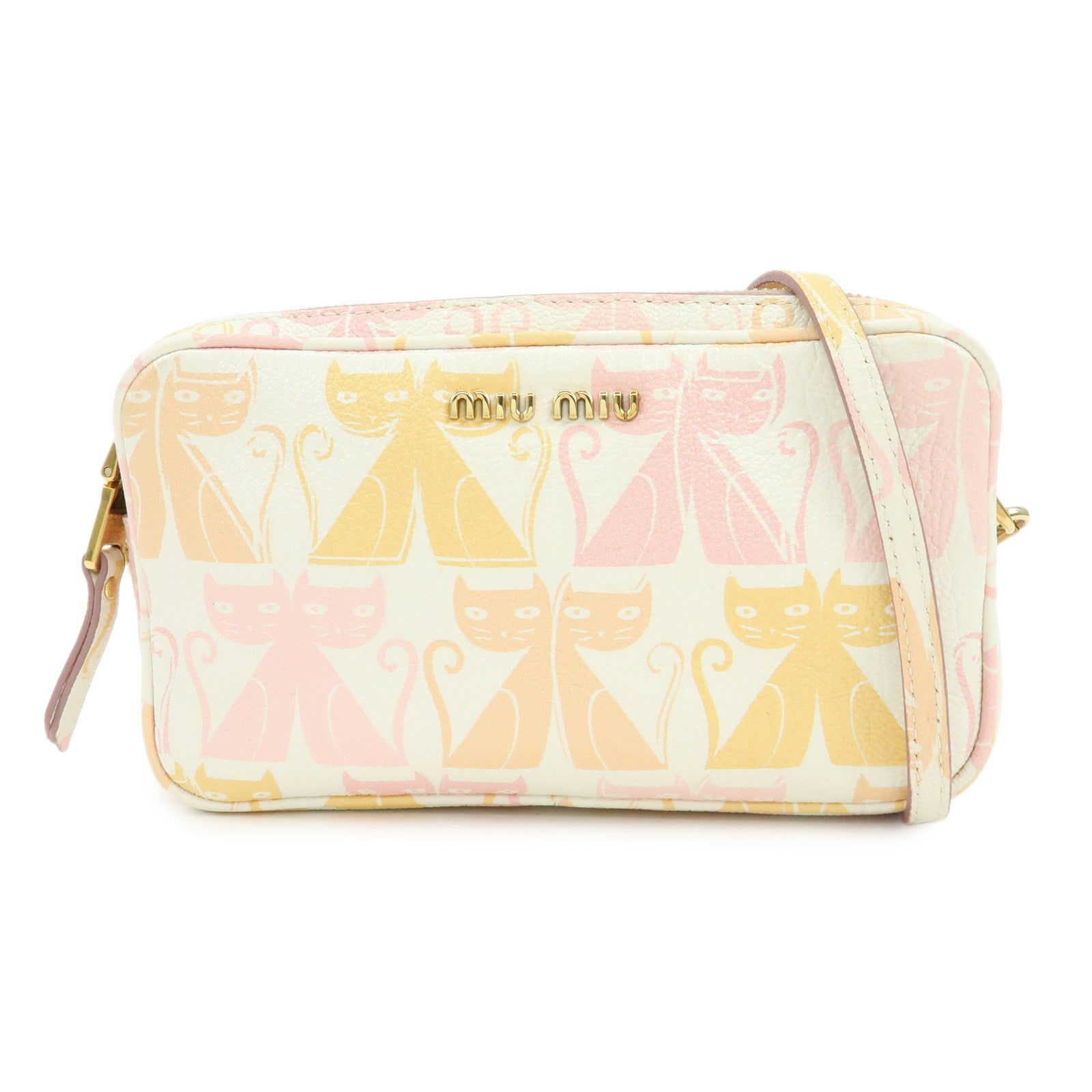 MIU MIU Cat Madras Leather Shoulder Bag Pink Orange White 5NF011