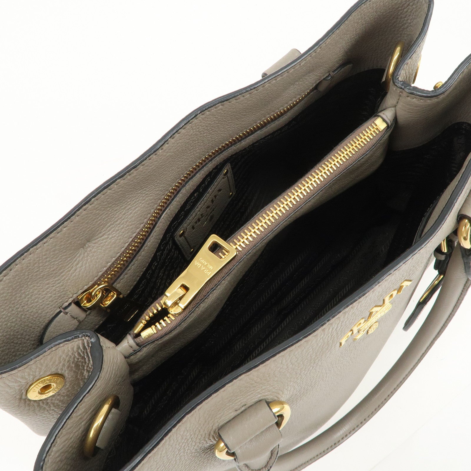 PRADA Logo Leather 2Way Bag Hand Bag Shoulder Bag Gray 1BA058