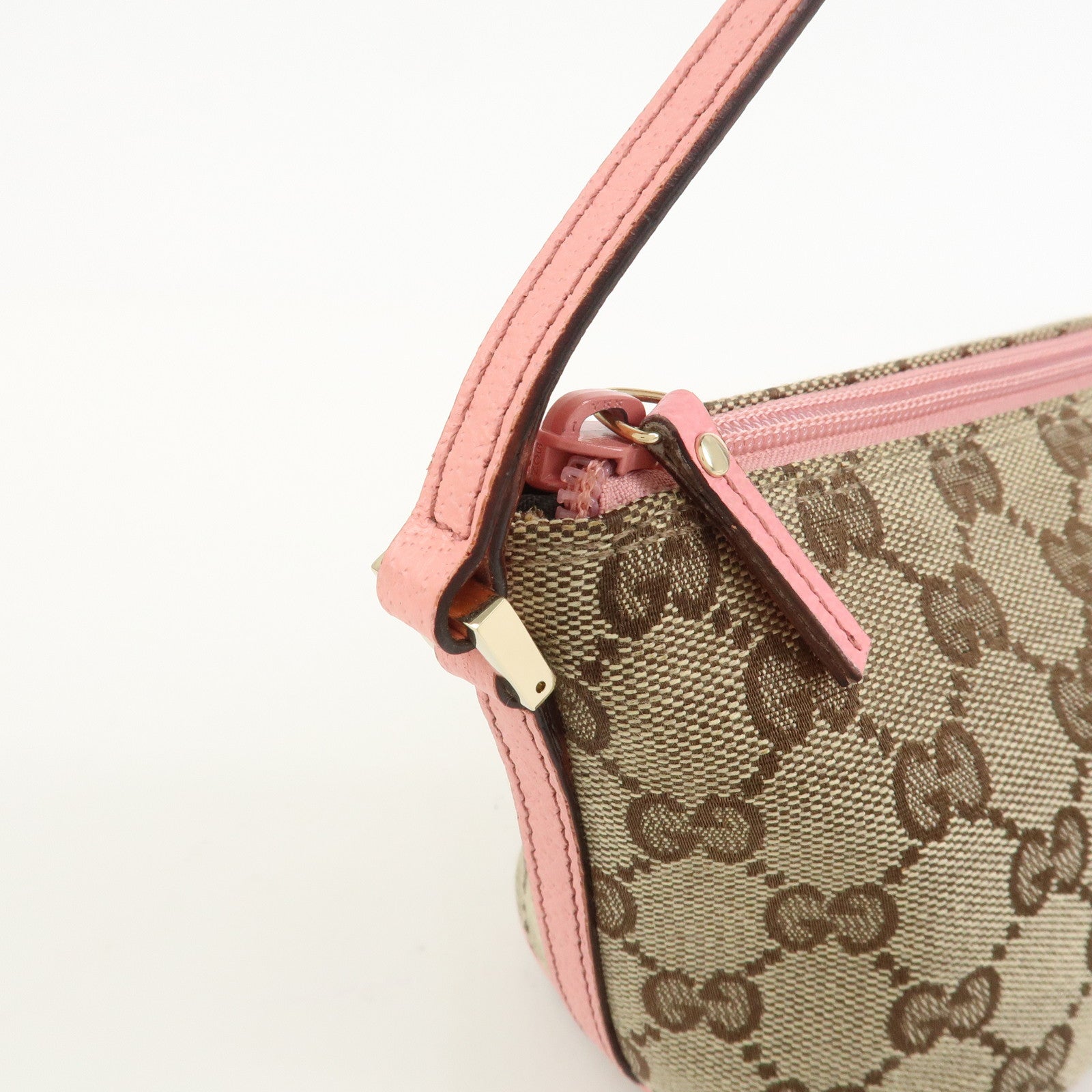 GUCCI Boat Bag GG Canvas Leather Accessory Pouch Hand Bag 07198