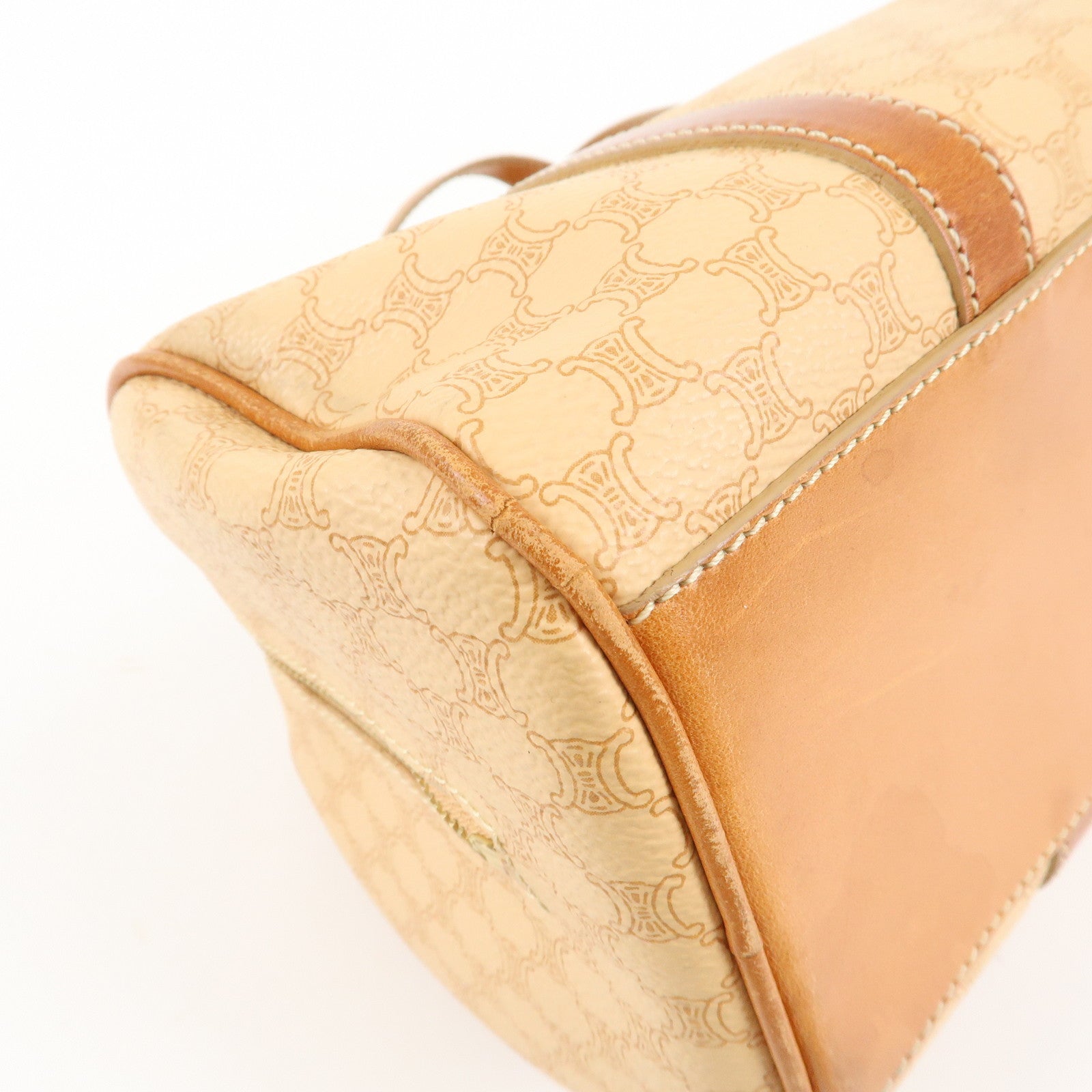 CELINE Macadam PVC Leather Mini Boston Bag Hand Bag Beige Used