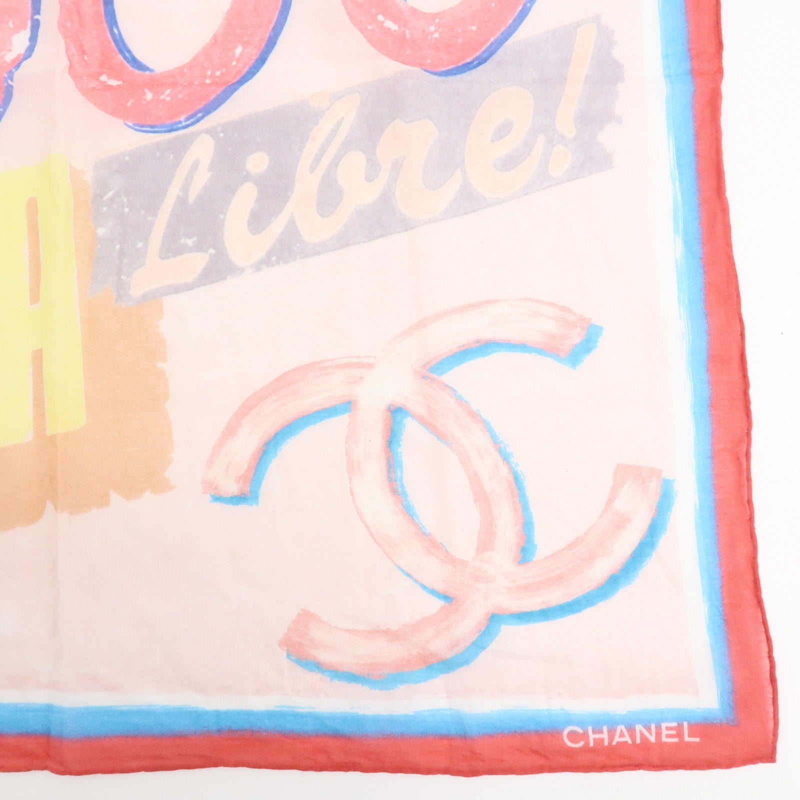 CHANEL Cotton 100% Scarf Handkerchief Multicolor Pink Used