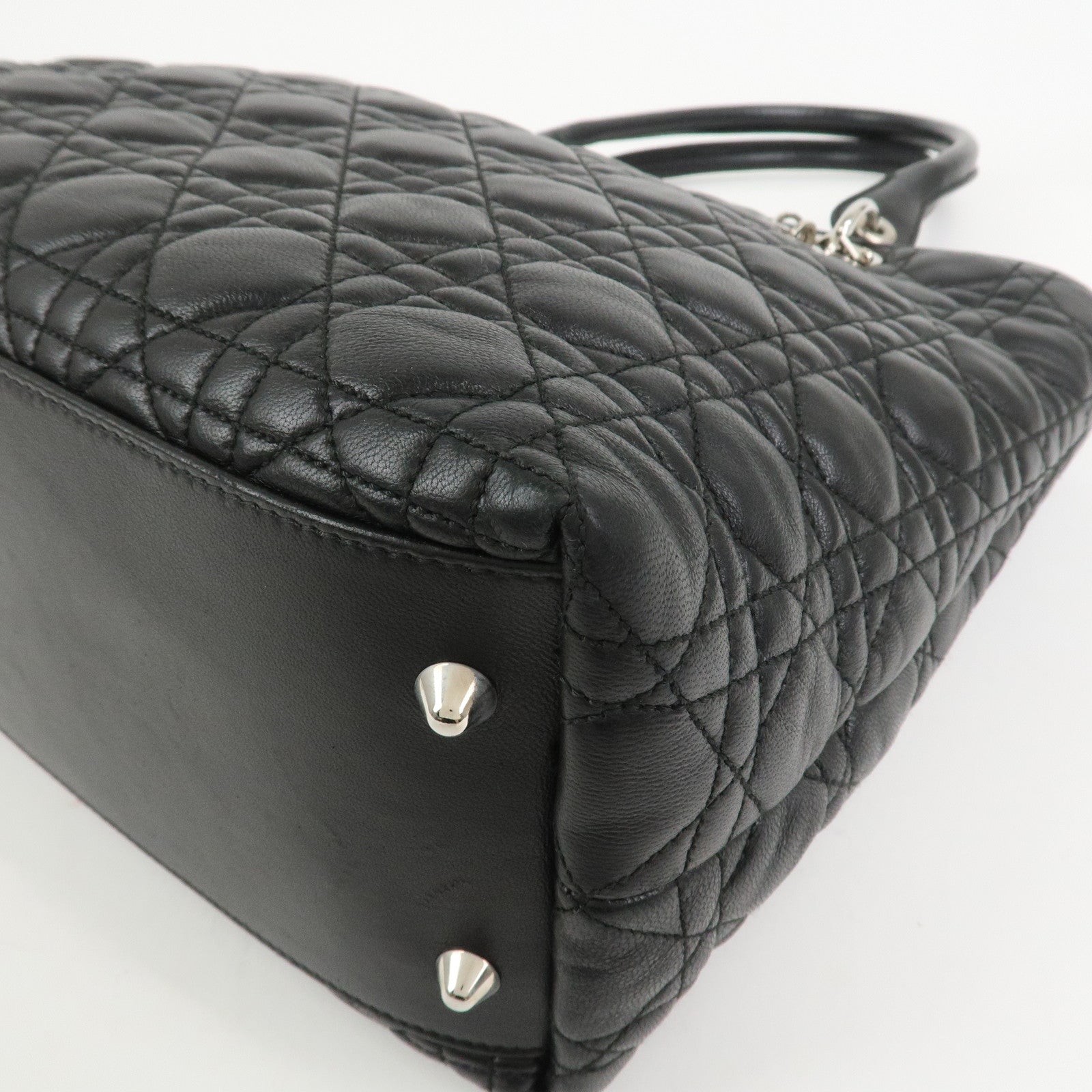 Christian Dior Lady Dior Cannage Leather Tote Bag Hand Bag Black