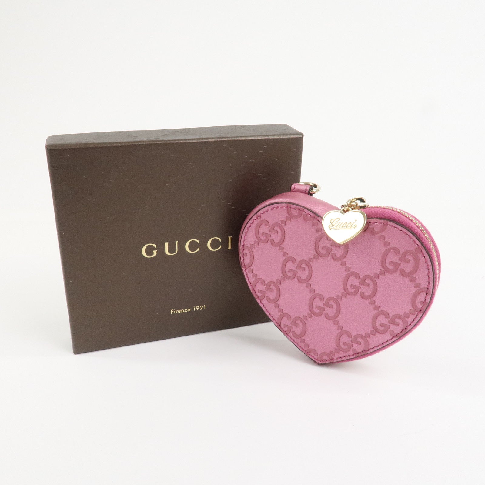 GUCCI Lovely Heart Guccissima Leather Coin Case MetallicPink 152615