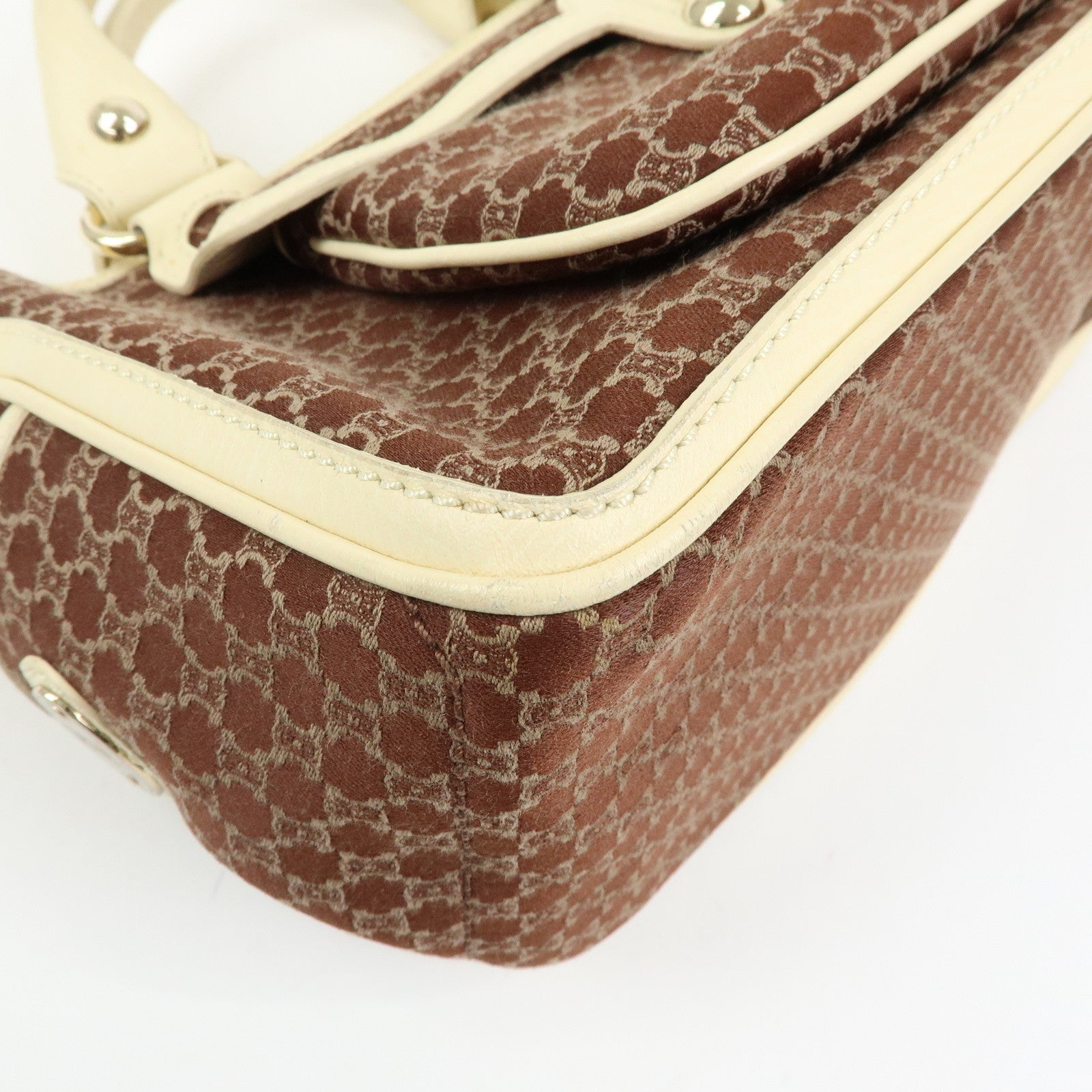 CELINE Macadam Boogie Bag Canvas Leather Hand Bag Tote Bag Brown