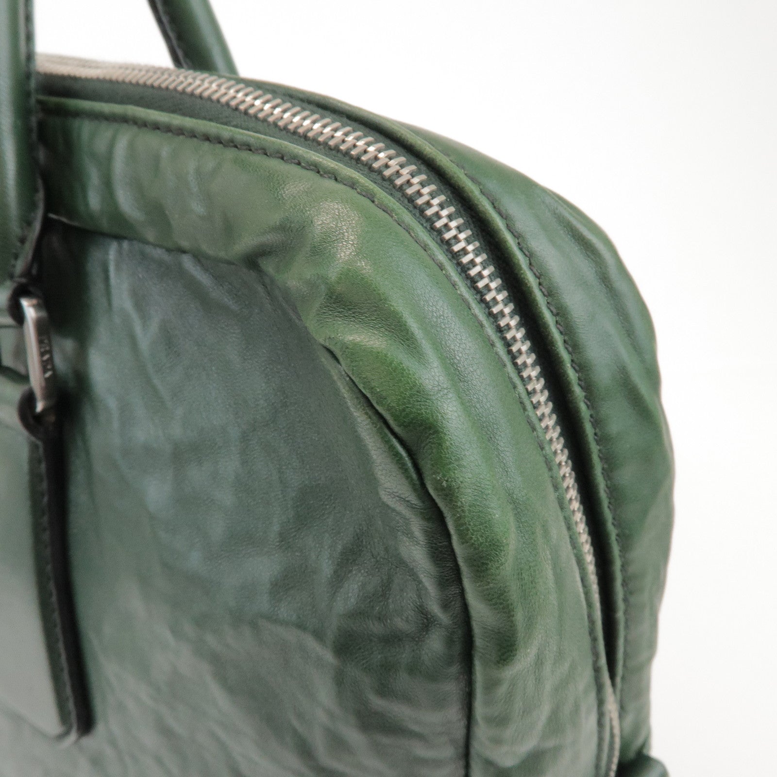 PRADA Triangle Logo 2Way Leather Hand Bag Shoulder Bag Green