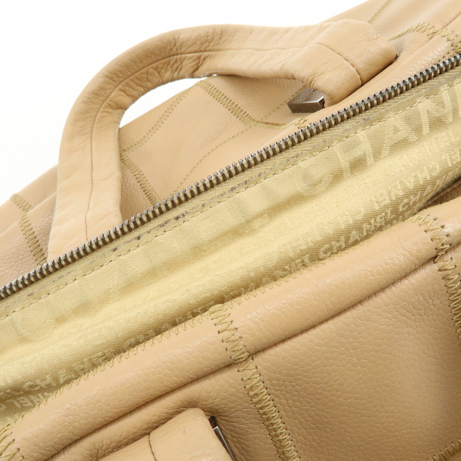 CHANEL Chocolate Bar COCO Mark Caviarskin Hand Bag Beige