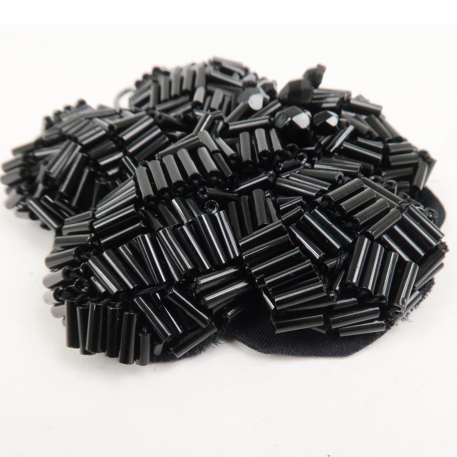 PRADA Beads Organdy Brooch Flower Silver HDW Black P7428R