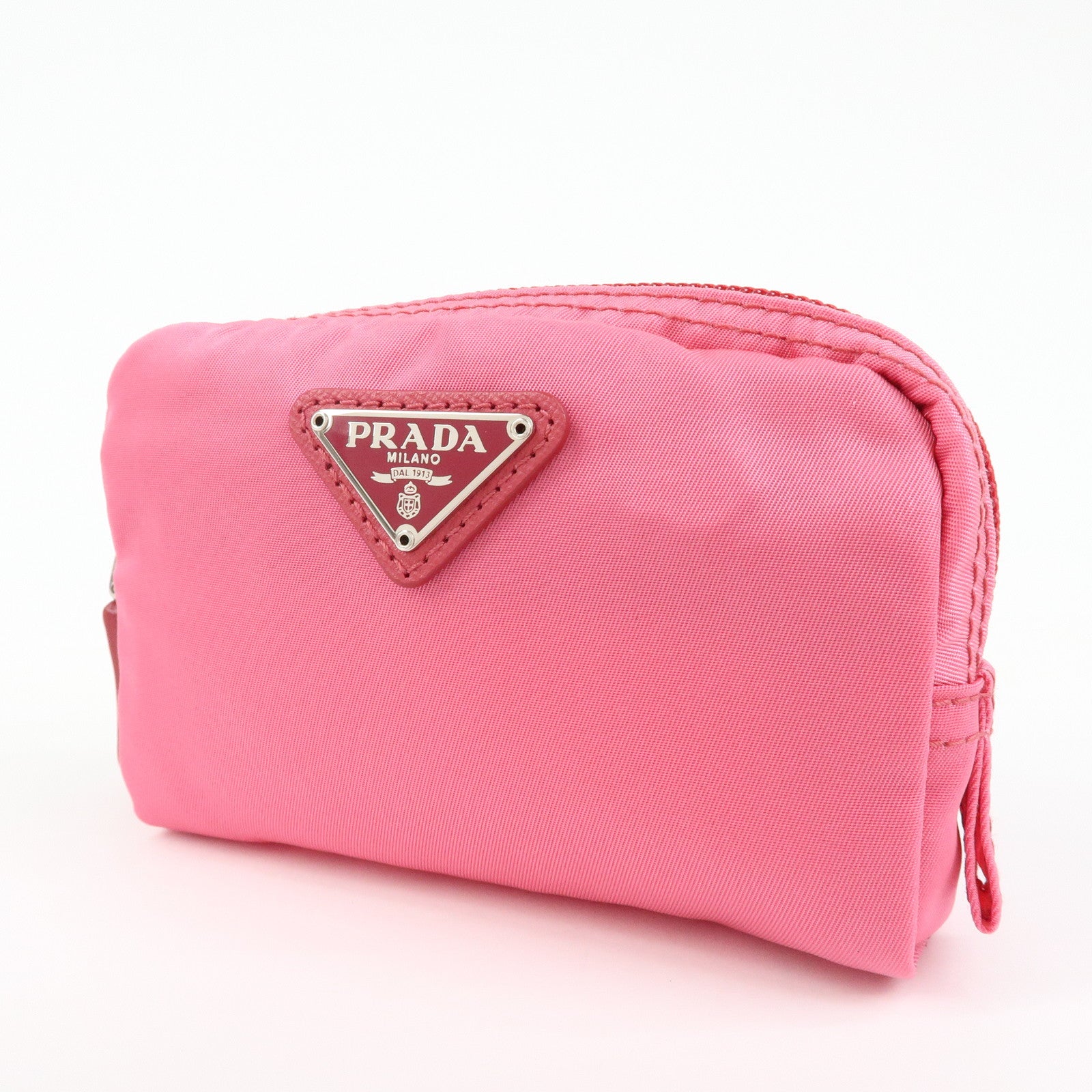 PRADA Triangle Logo Nylon Cosmetic Pouch Pink 1N0399