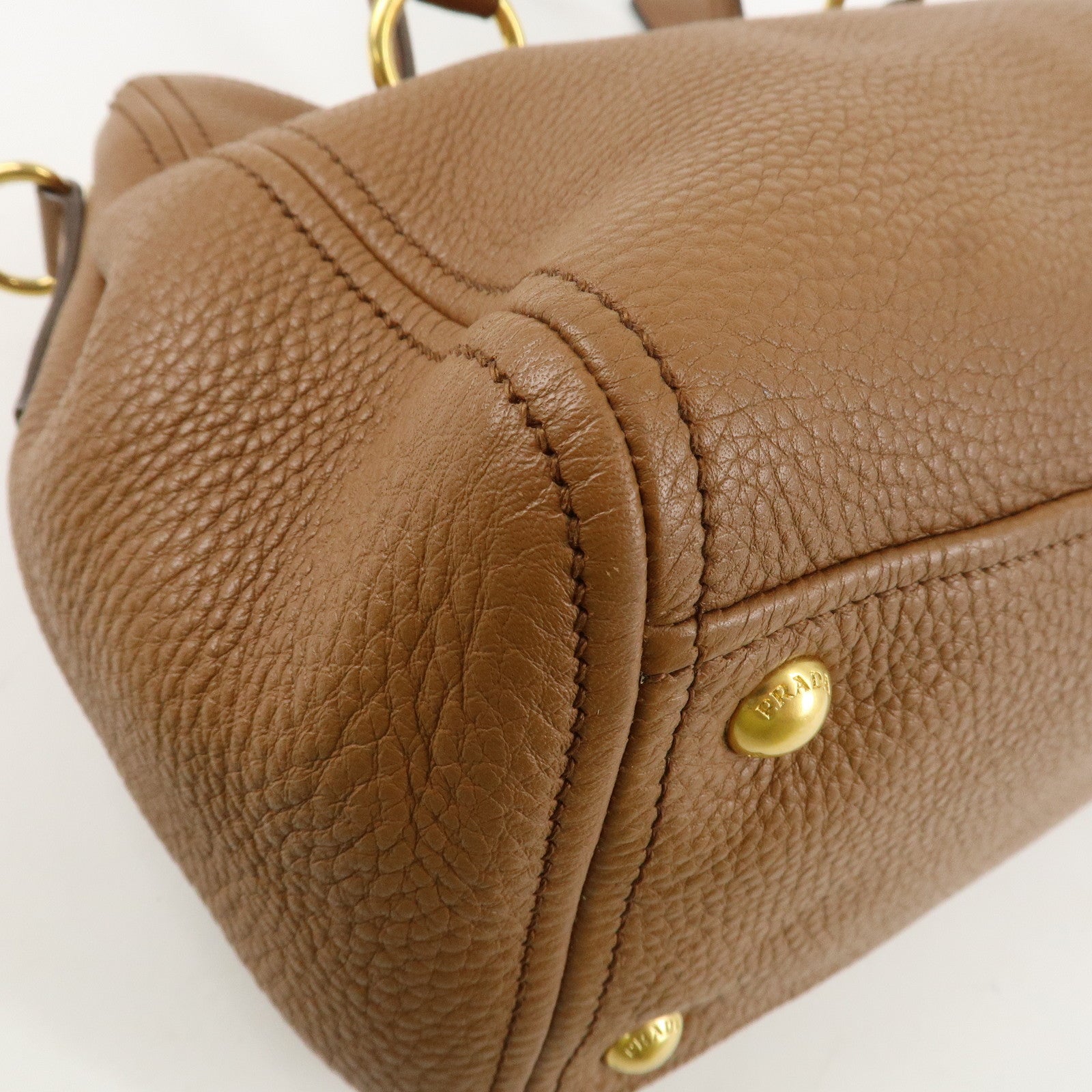PRADA Logo VIT.DAINO Calf Leather 2Way Tote Bag Brown 1BA866 Used