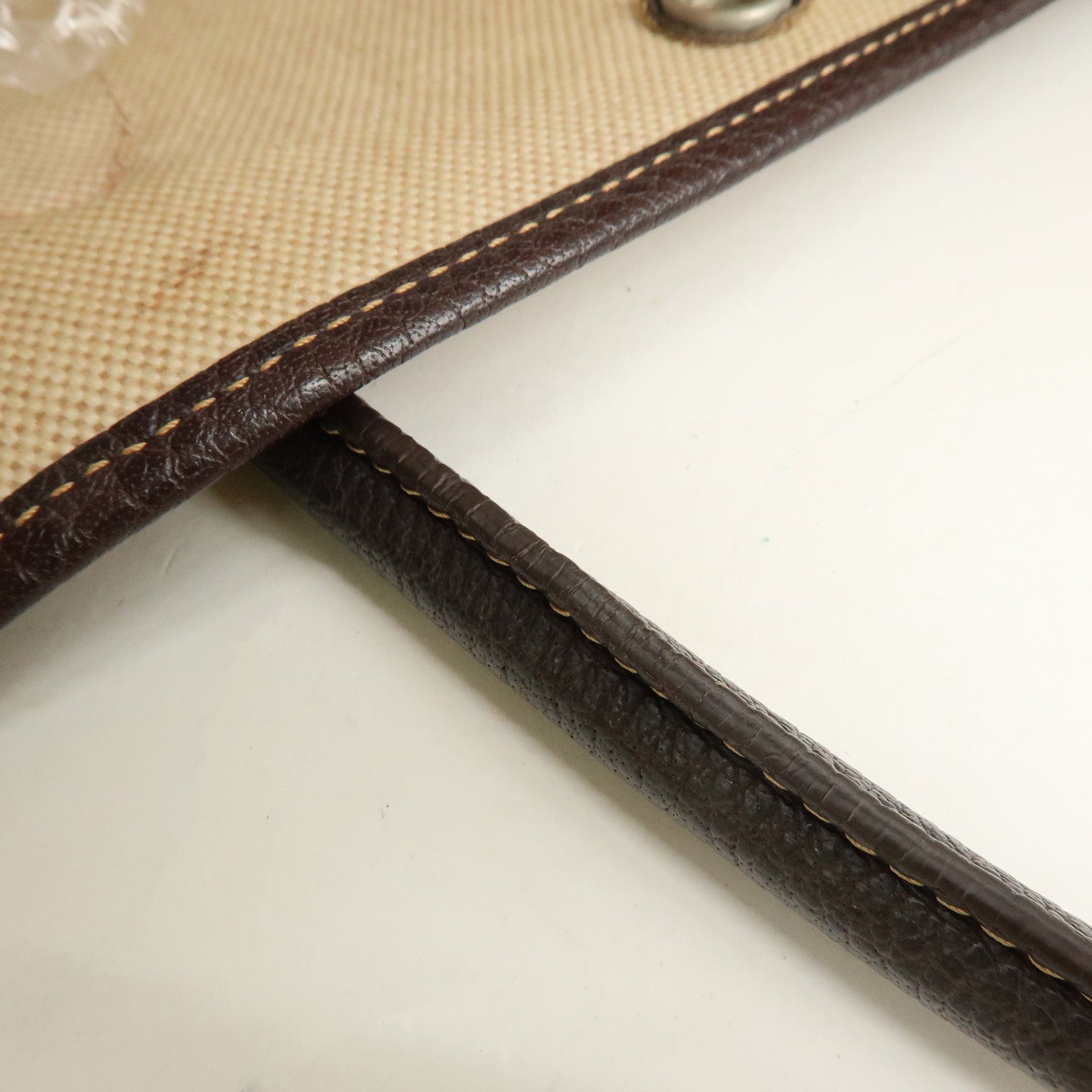 HERMES Garden Party Canvas Leather Tote Bag Beige Brown □H Stamped