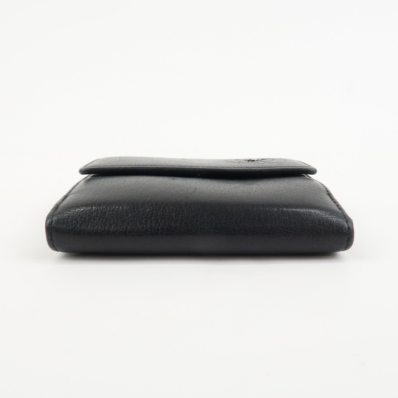 CHANEL COCO Mark Camelia Leather Bi-fold Compact Wallet Black