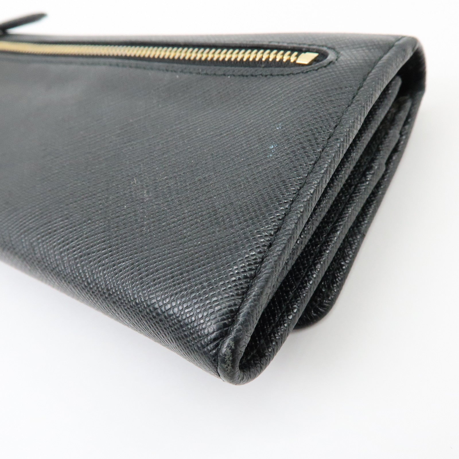 PRADA Saffiano Leather Flap Bi-Fold Long Wallet Black 1MH132
