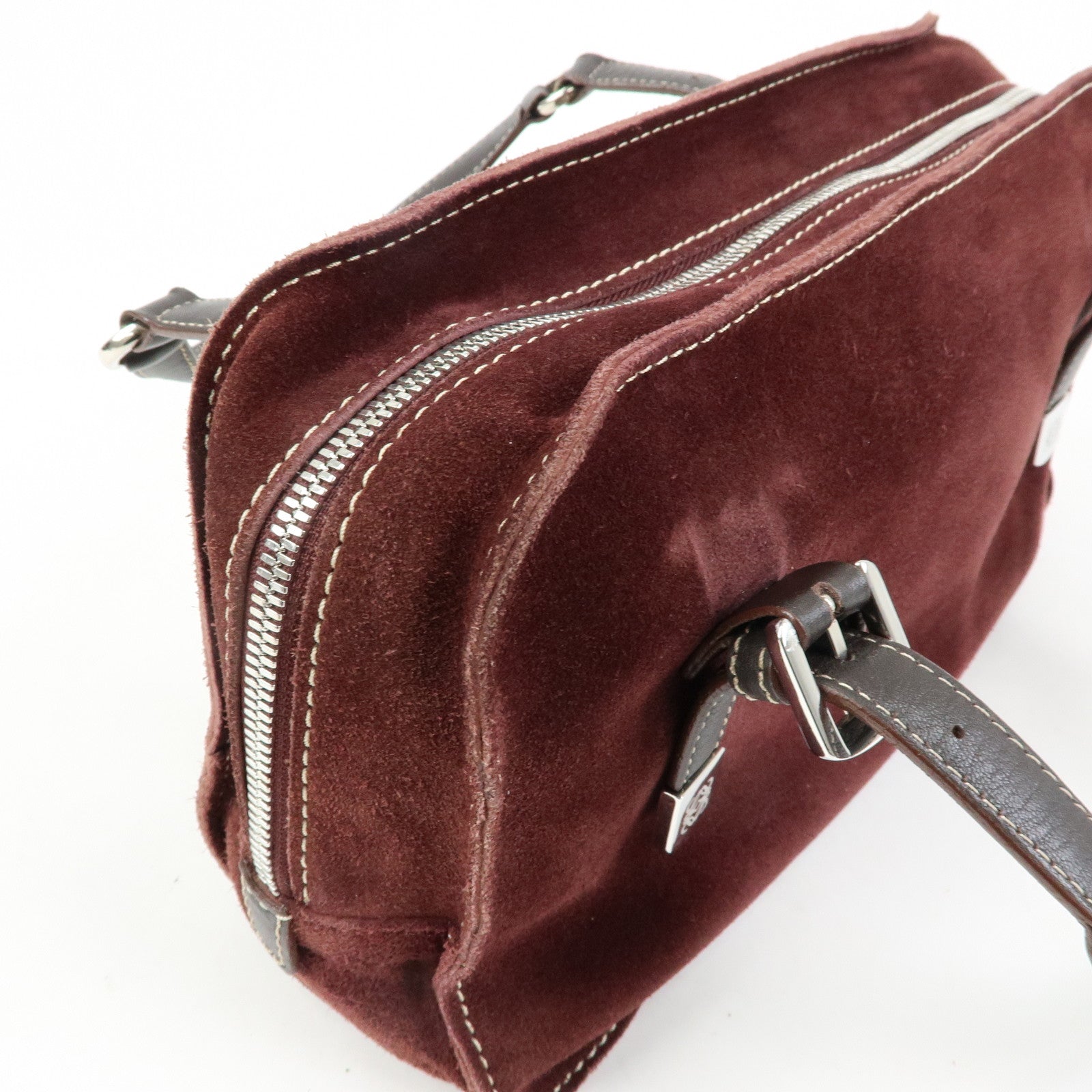 LOEWE Anagram Suede Leather Studs Hand Bag Bordeaux