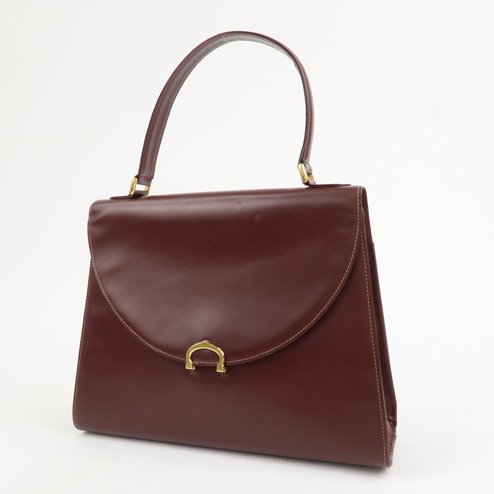 Cartier Must Line Leather Hand Bag Bordeaux Gold HDW