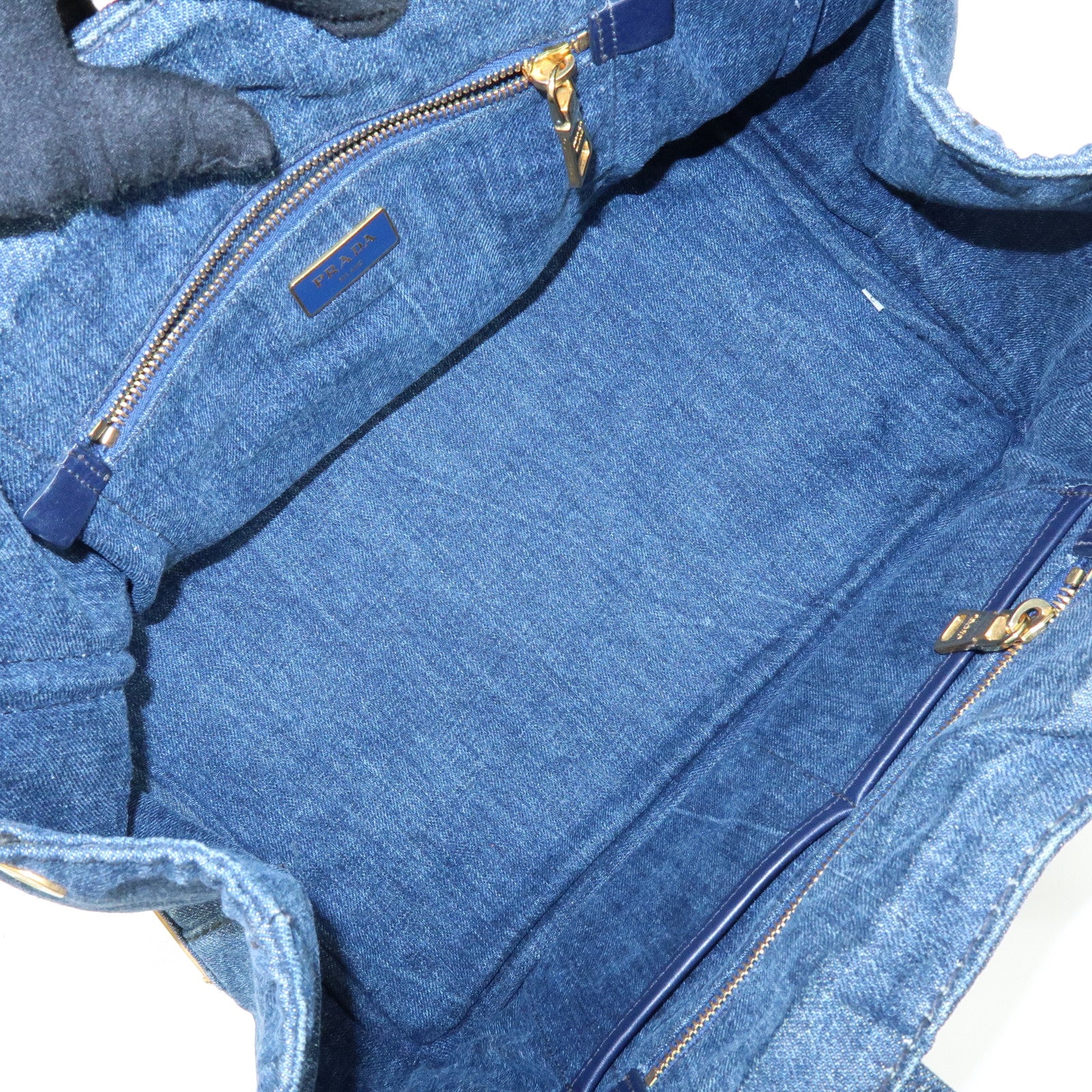 PRADA Triangle Logo Canapa Denim Tote Bag Hand Bag Denim Blue