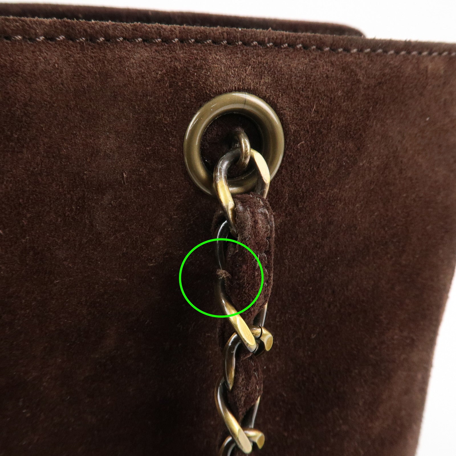 CHANEL Logo Suede Chain Tote Bag Shoulder Bag Brown