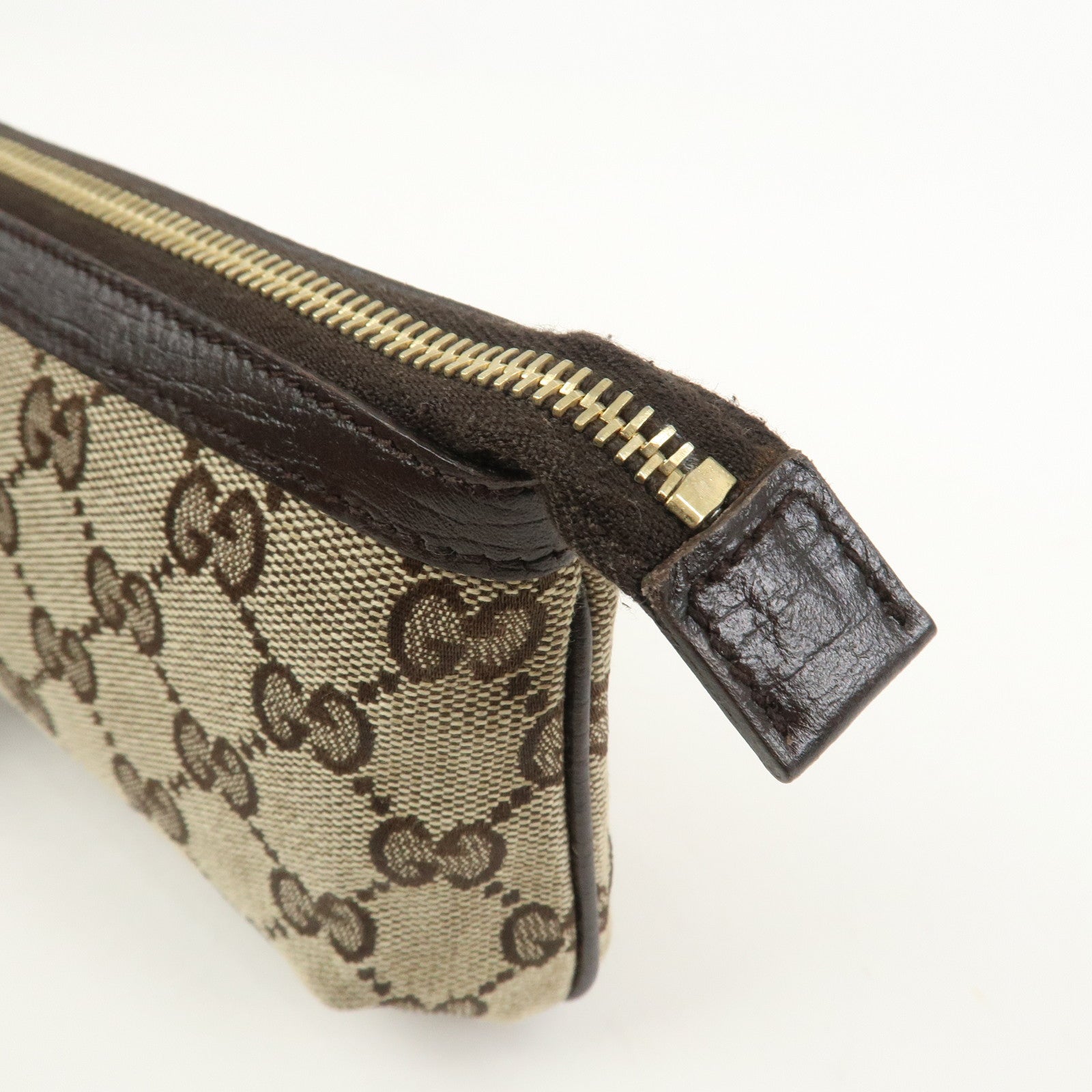 GUCCI Sherry GG Canvas Leather Pouch Cosmetic Pouch Brown 152507