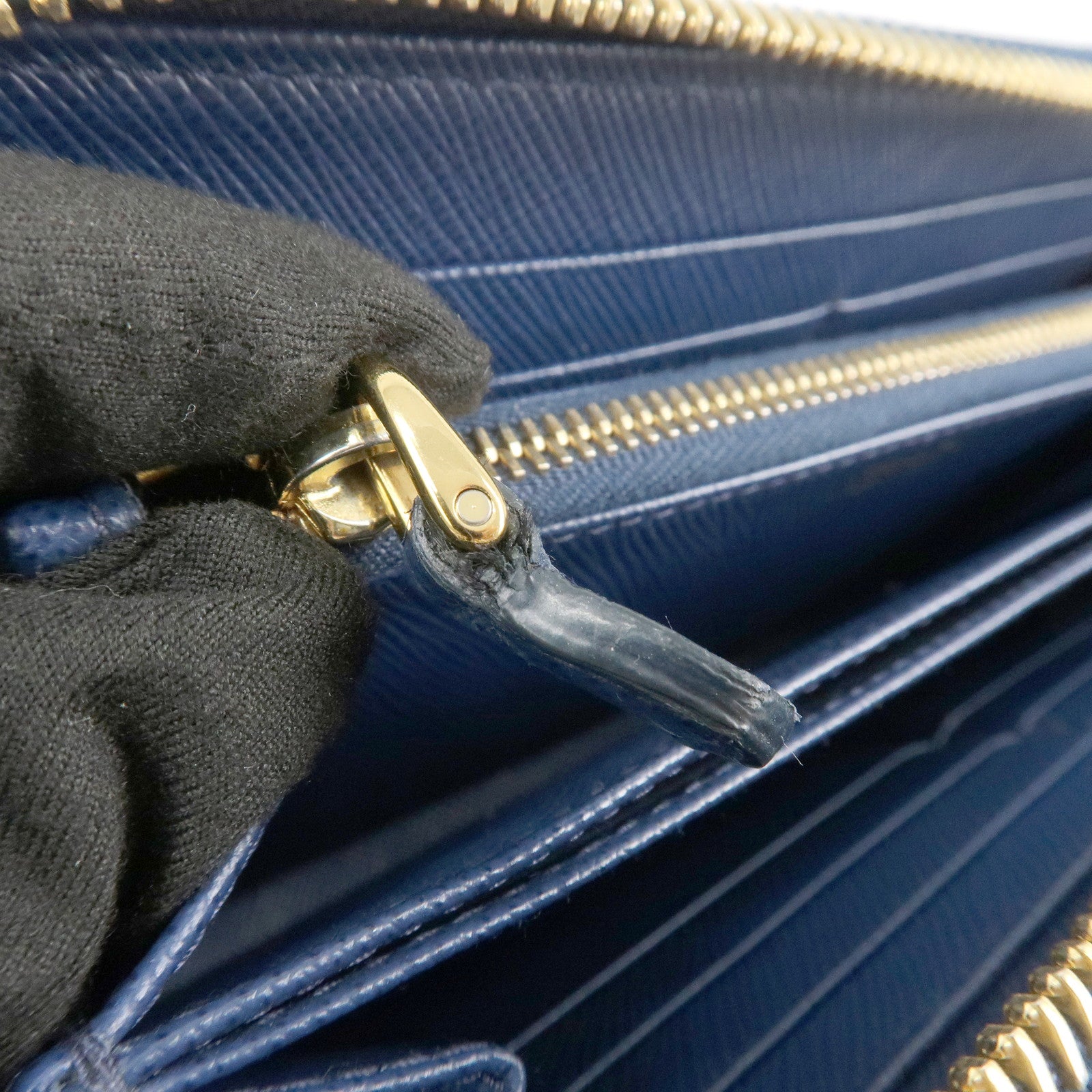 PRADA Triangle Logo Saffiano Leather Zippy Long Wallet Navy 1ML506