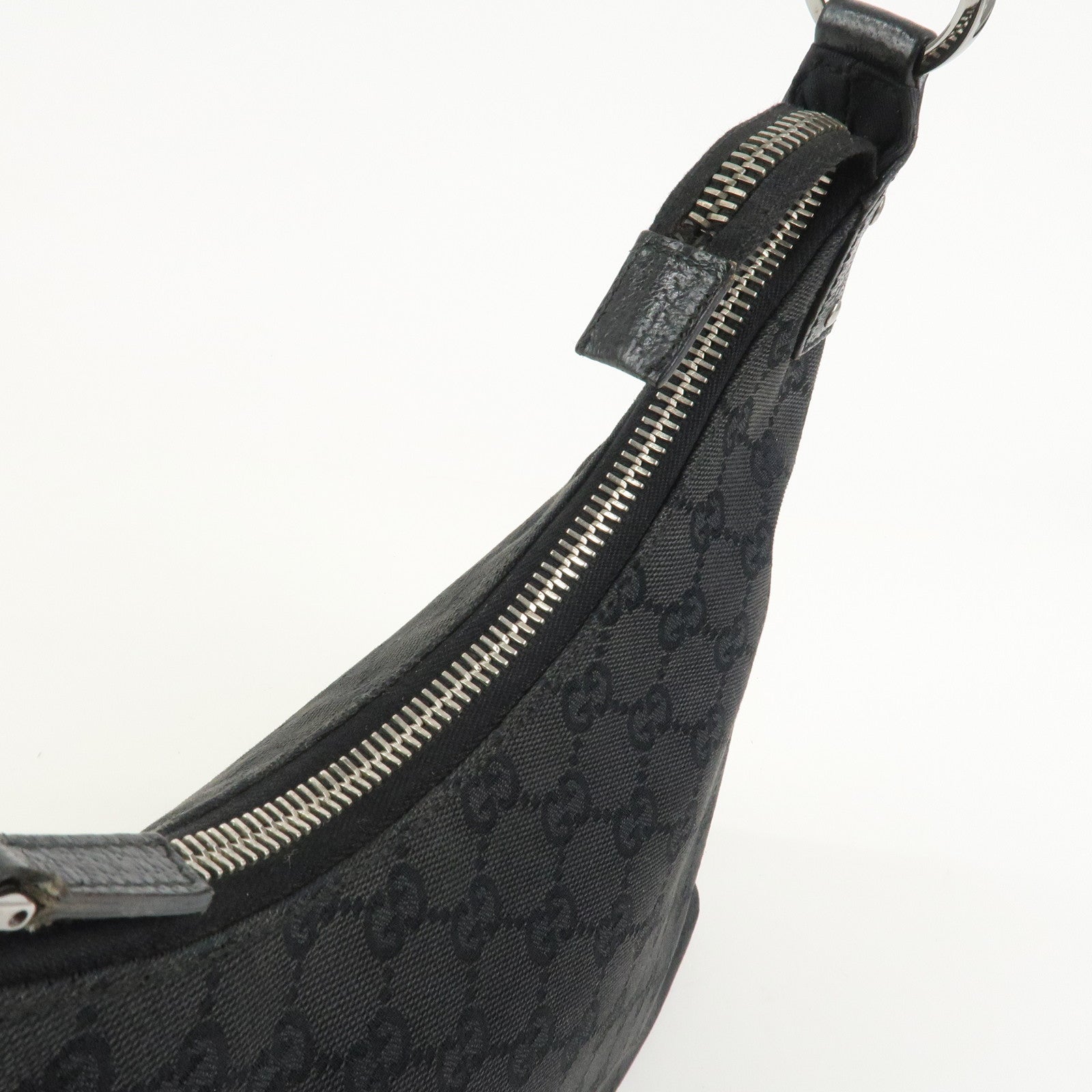 GUCCI GG Canvas Leather Shoulder Bag Hand Bag Black 115003