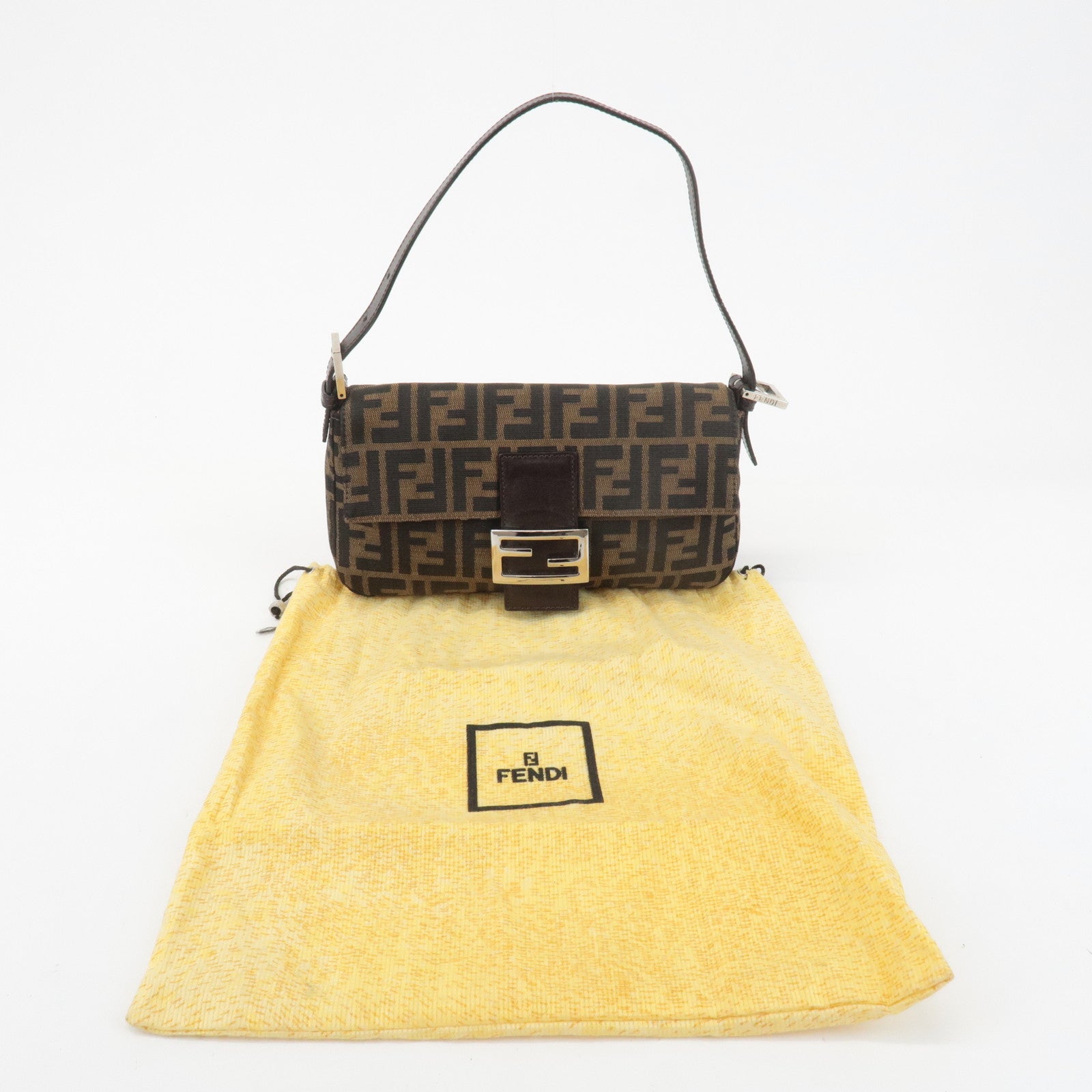 FENDI Zucca Mamma Baguette Canvas Shoulder Bag 26424 Brown Black Used