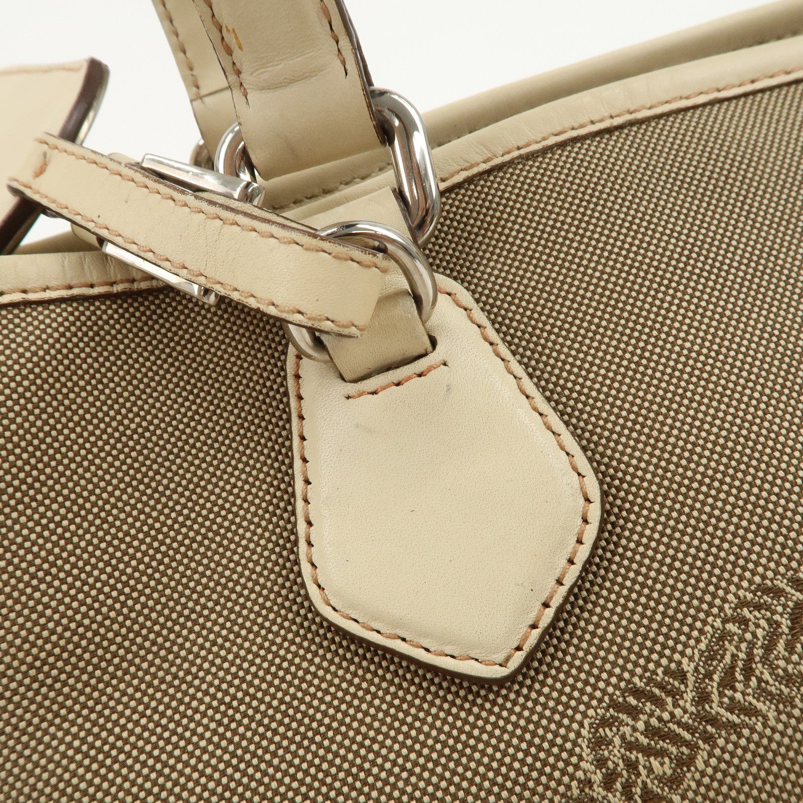 PRADA Logo Jacquard Leather 2Way Shoulder Bag Tote Bag Beige BR3414