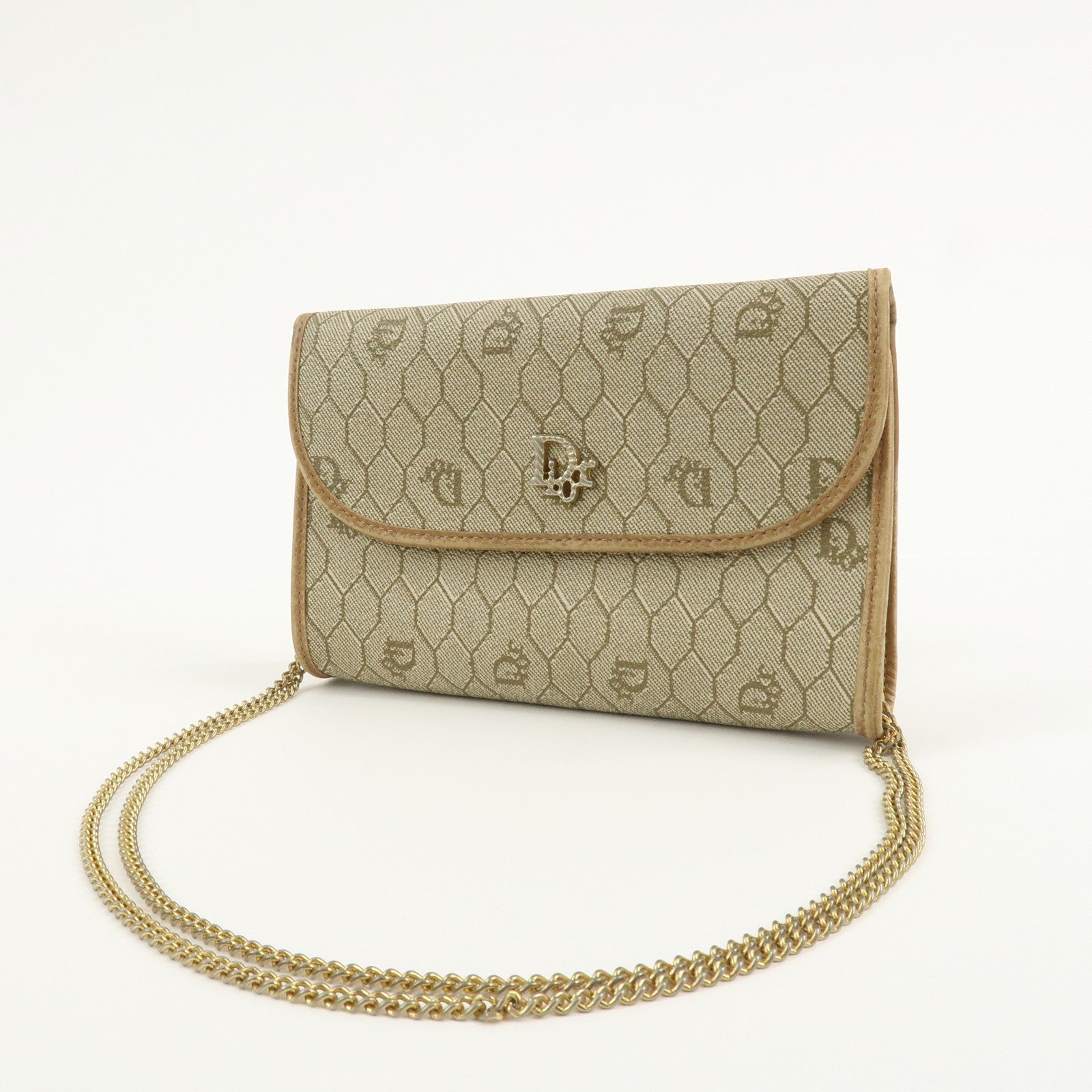 Christian Dior Honeycomb PVC Leather Chain Shoulder Bag Beige