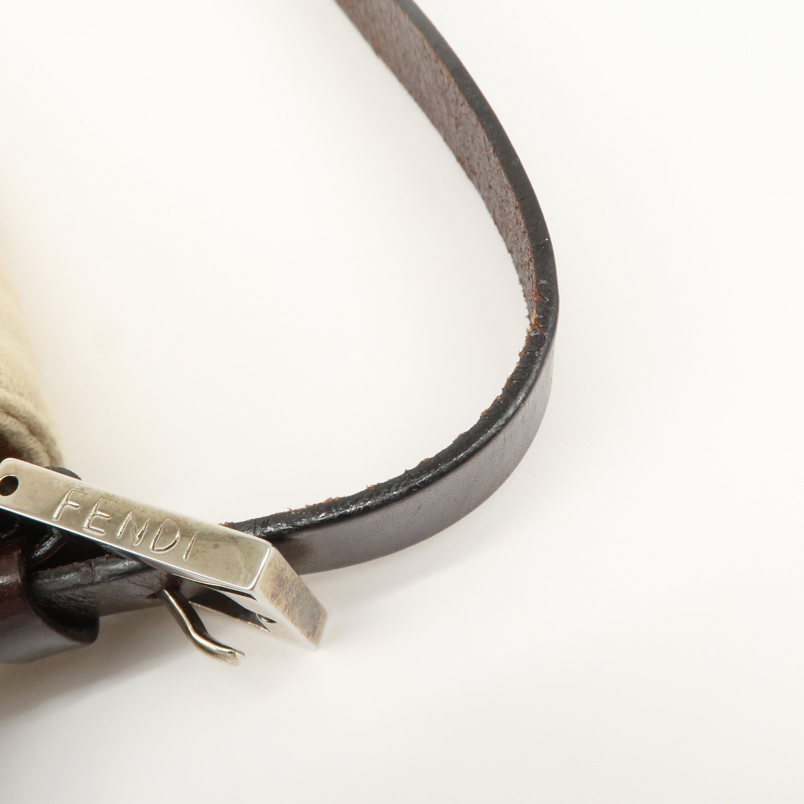 FENDI Mamma Baguette Zucca Canvas Shoulder Bag Beige 26325 Used