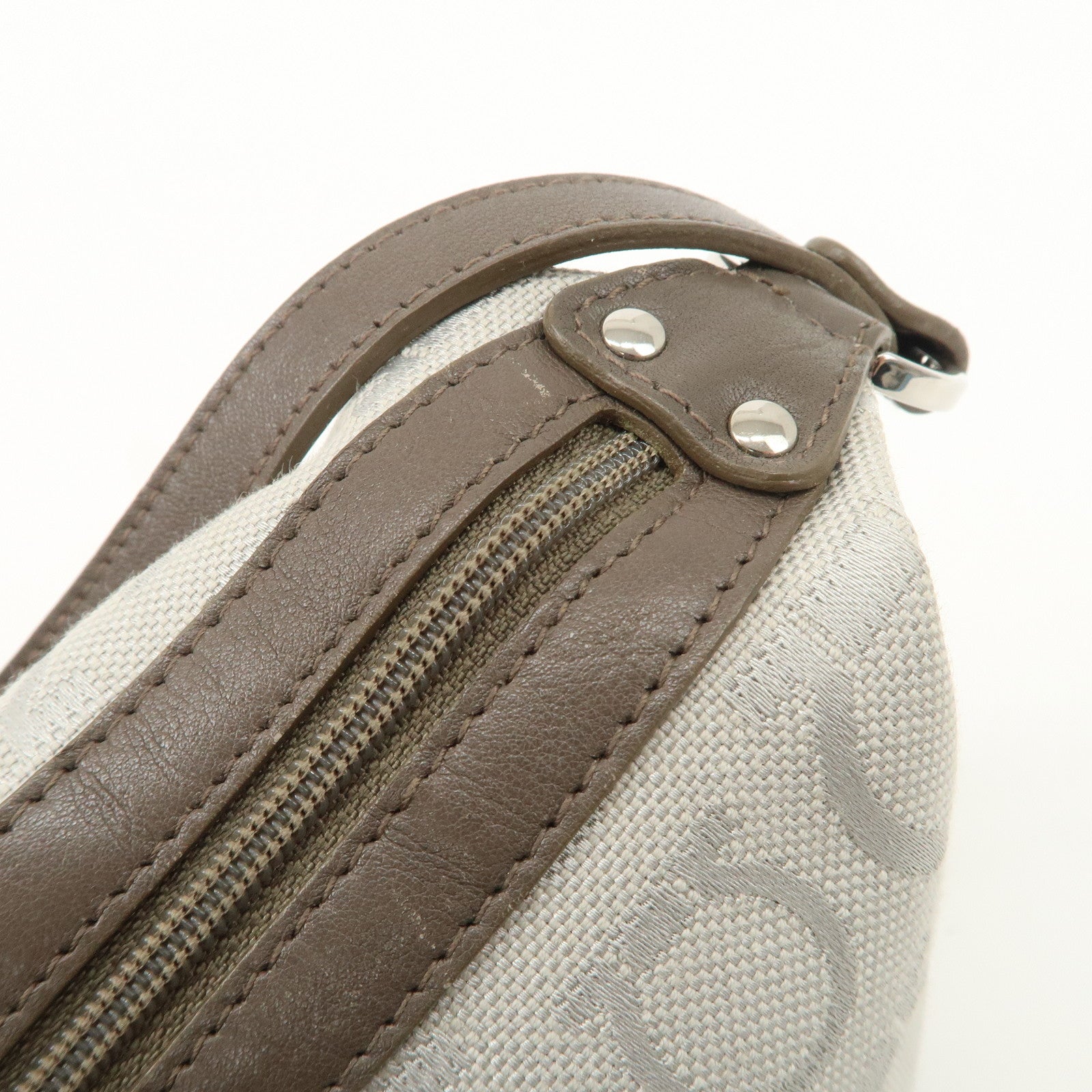 Ferragamo Gancini Leather Canvas Shoulder Bag Brown Silver Used