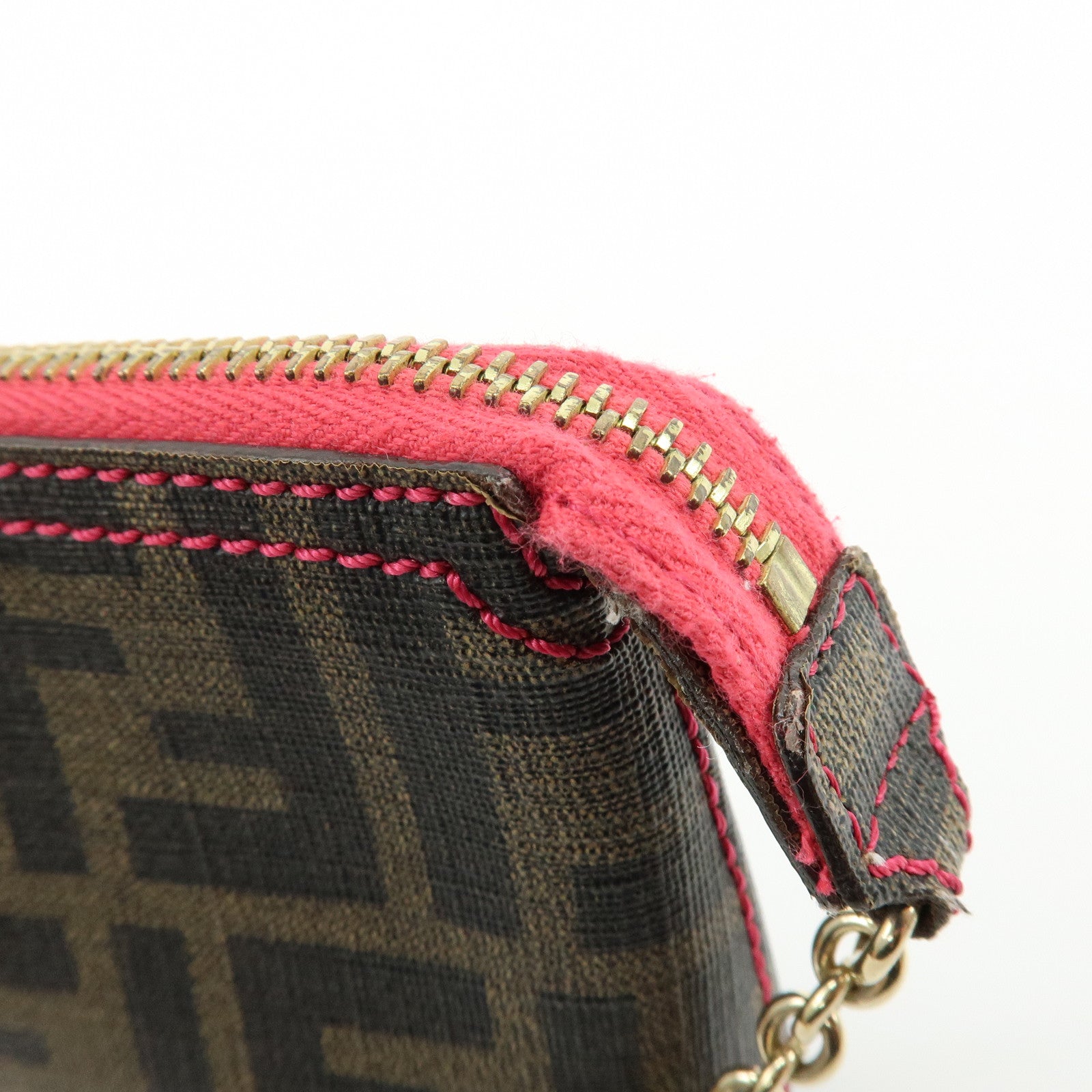 FENDI Zucca Print PVC Chain Accessory Pouch Hand Bag Pink 8BR592