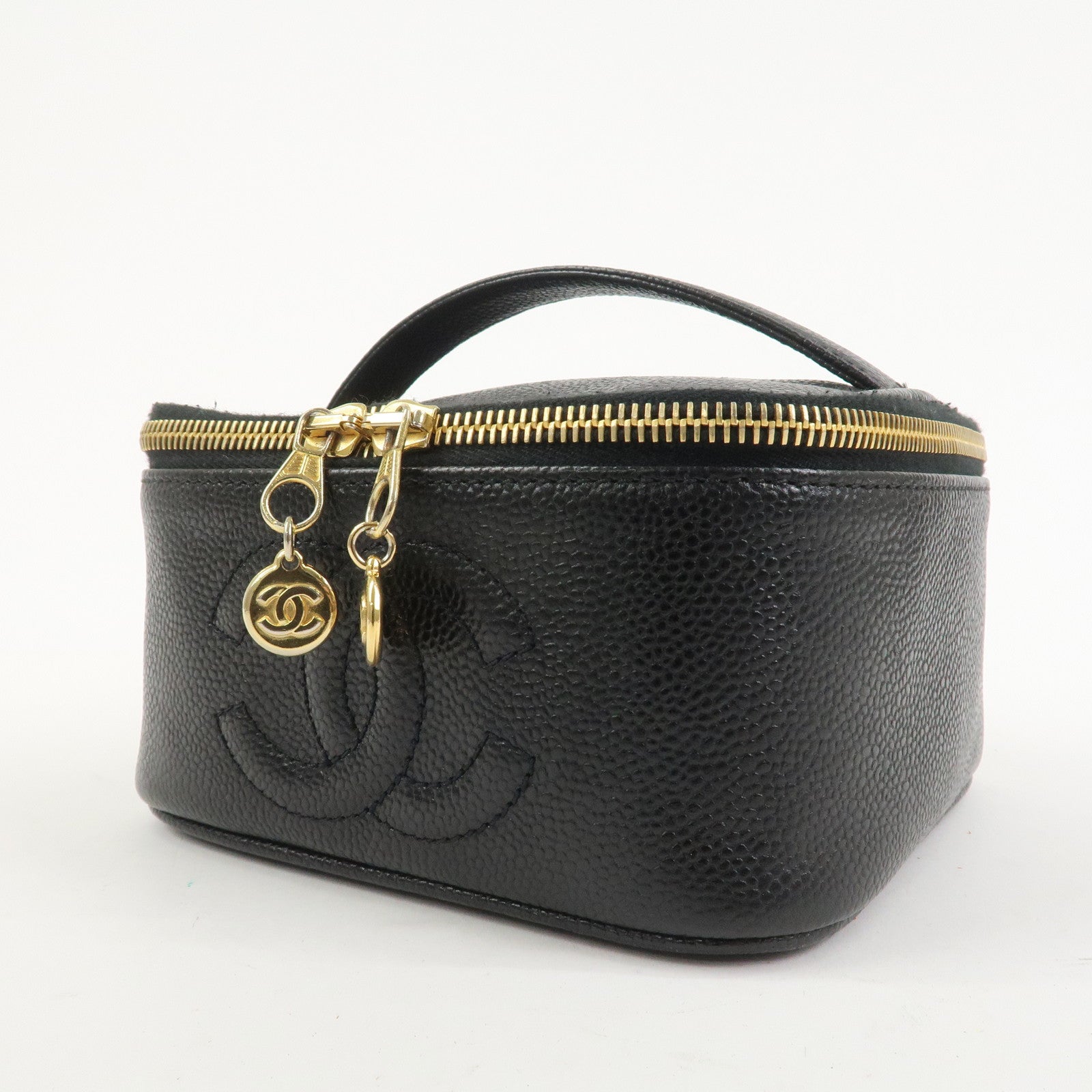 CHANEL Caviarskin COCO Mark Vanity Bag Hand Bag Black A01997