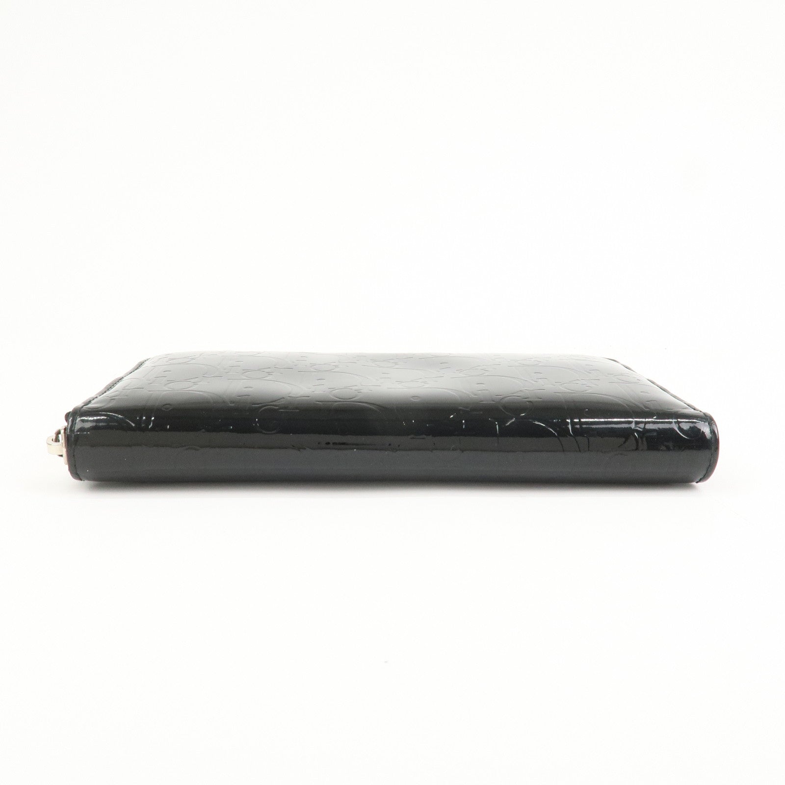 Christian Dior Trotter Patent Leather Round Zippy Long Wallet Black