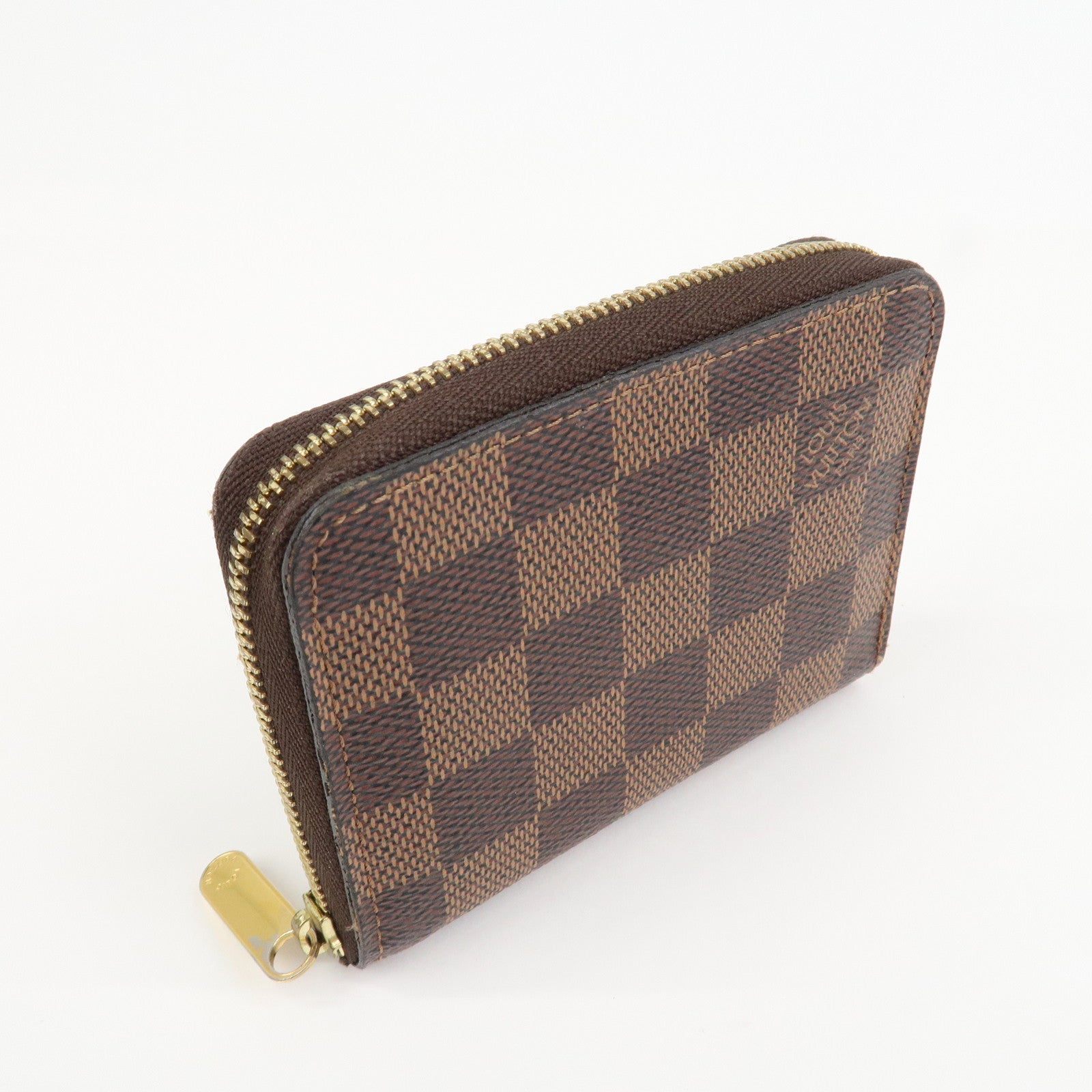 Louis Vuitton Damier Canvas Zippy Round Coin Case Coin Pourse Brown N60213