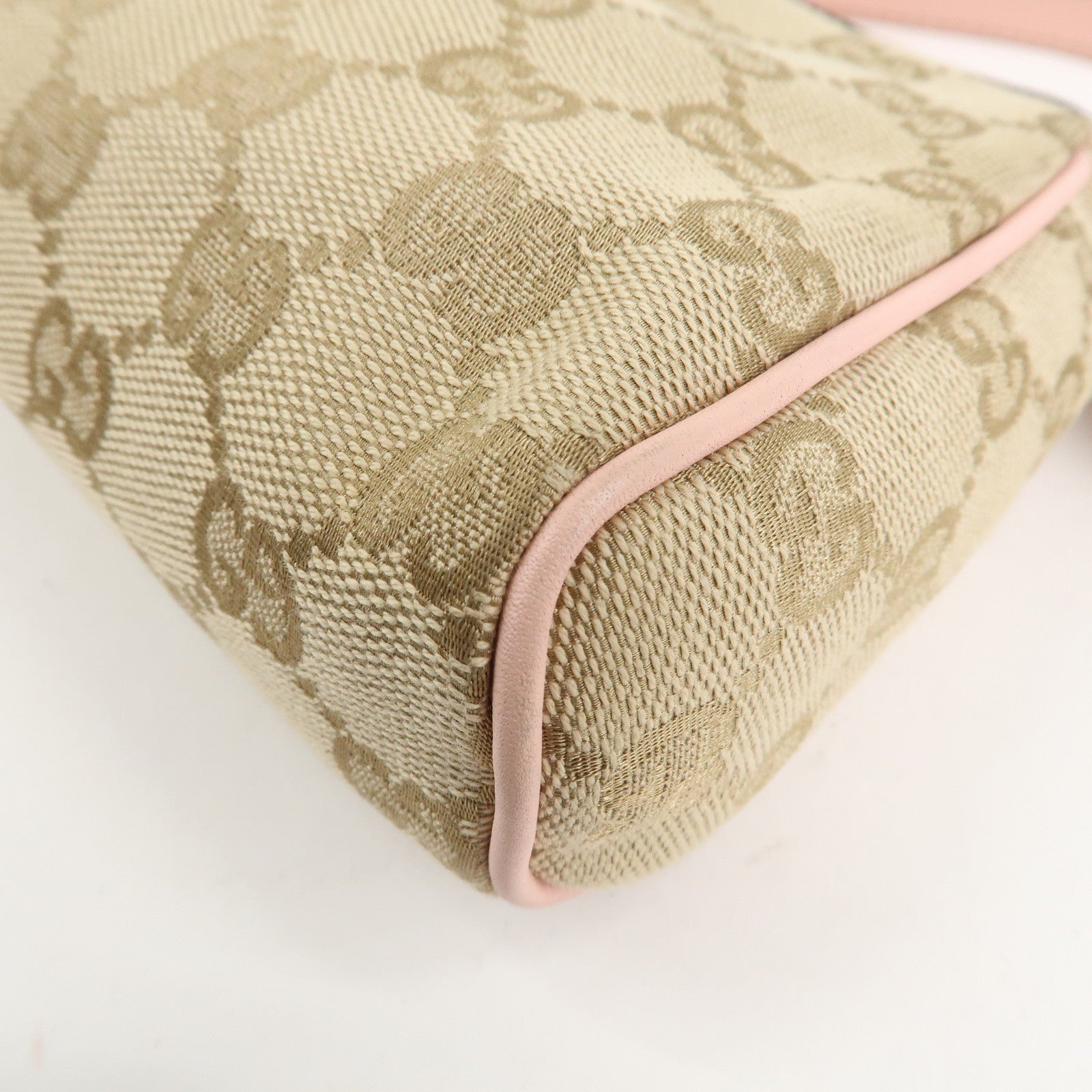 GUCCI Abbey GG Canvas Leather Hand Bag Pouch Pink Beige 145750 Used