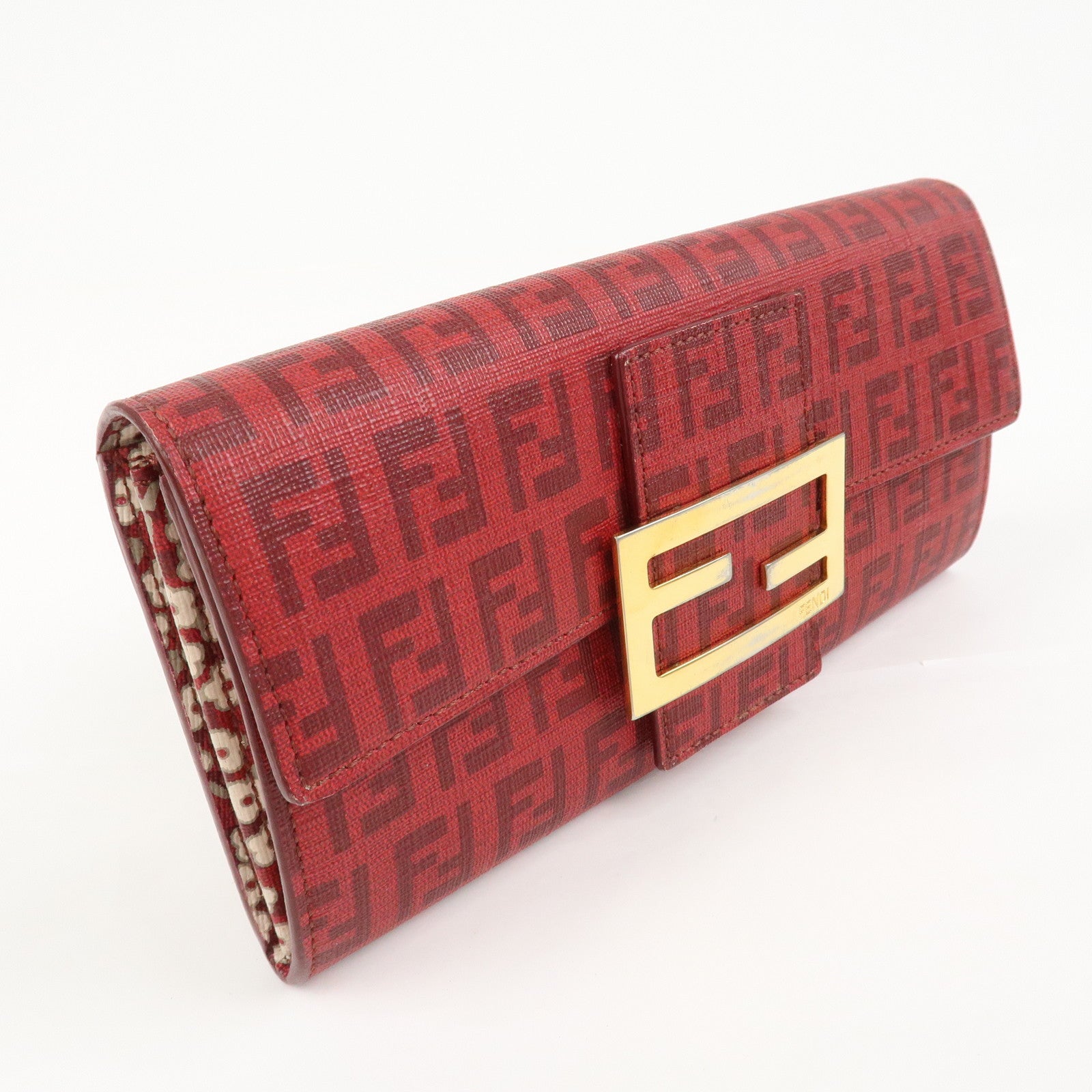 FENDI Zucchino Logo PVC Coating Canvas Bi-Fold Wallet Red
