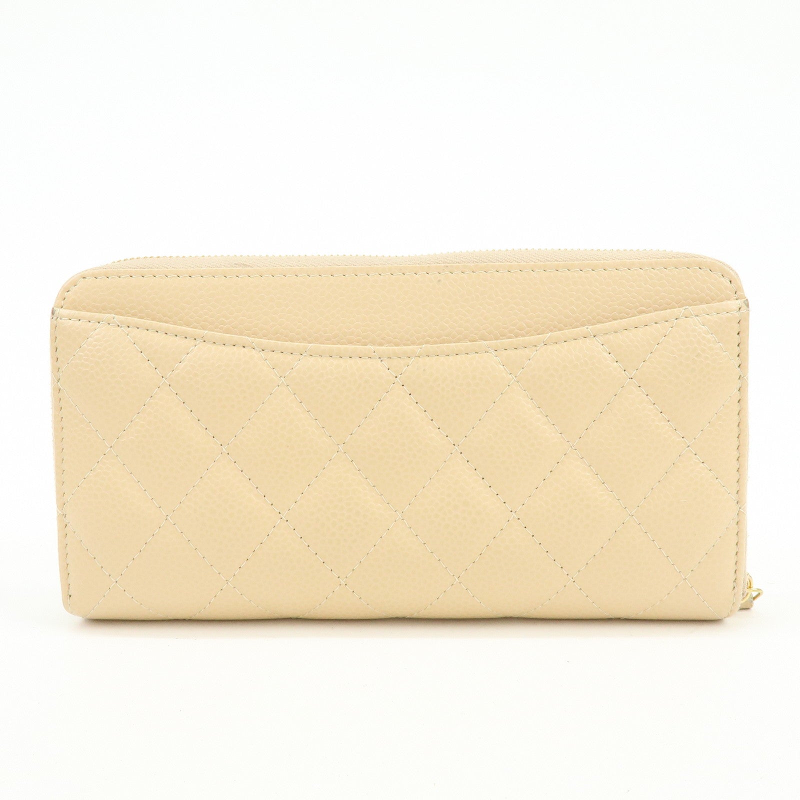 CHANEL Matelasse COCO Mark Caviarskin Zipppy Long Wallet Beige