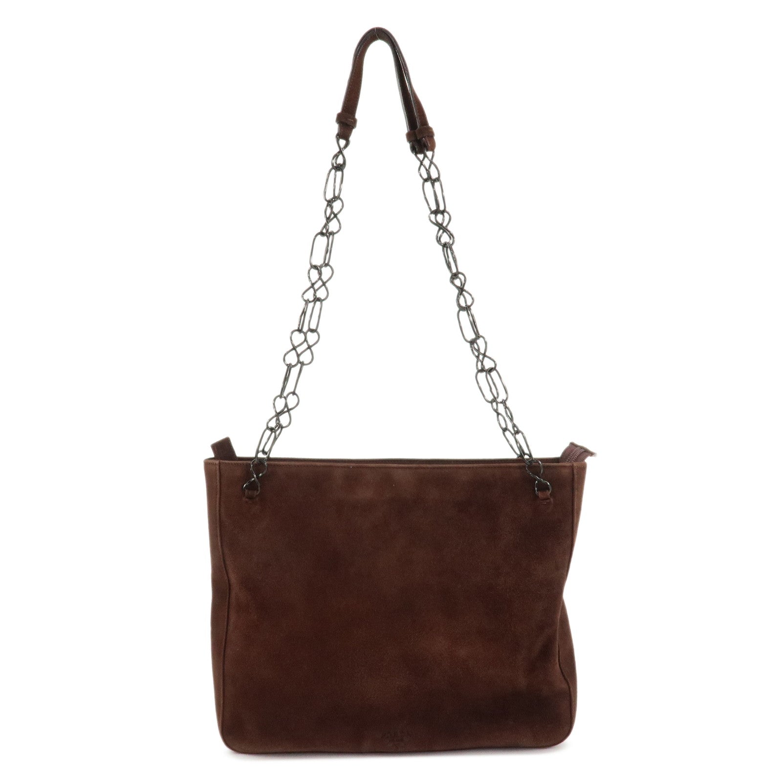 PRADA Suede Leather Chain Shoulder Bag Hand Bag Brown