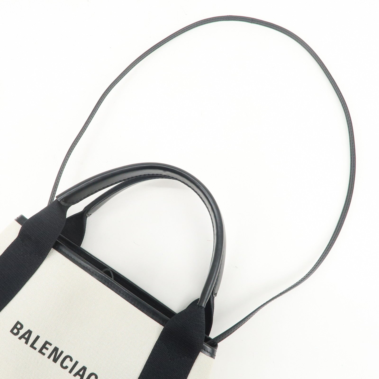 BALENCIAGA Navy Cabas XS Canvas Calf Skin 2Way Hand Bag 390346