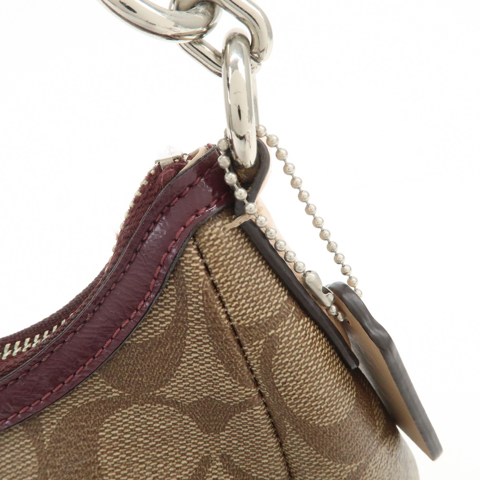 COACH Signature PVC Patent Leather 2Way Shoulder Bag Hand Bag Beige