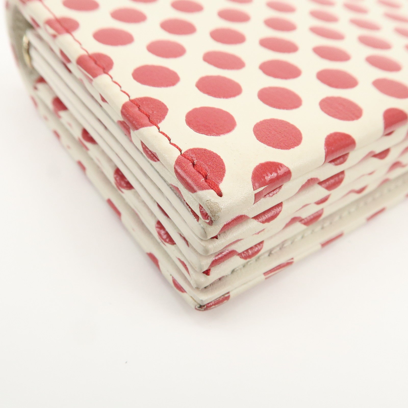 Christian Dior Leather Card Case Card Holder Dots Ivory Red
