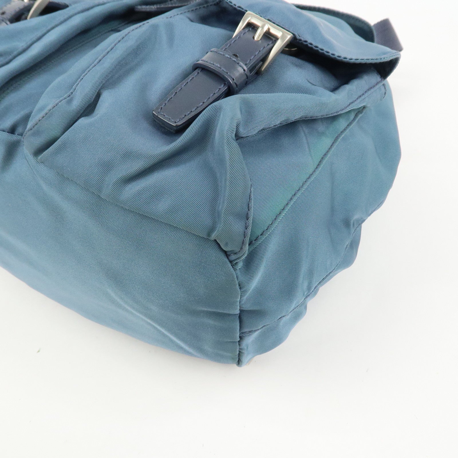 PRADA Triangle Logo Nylon Leather Backpack Rucksack Blue B6677F