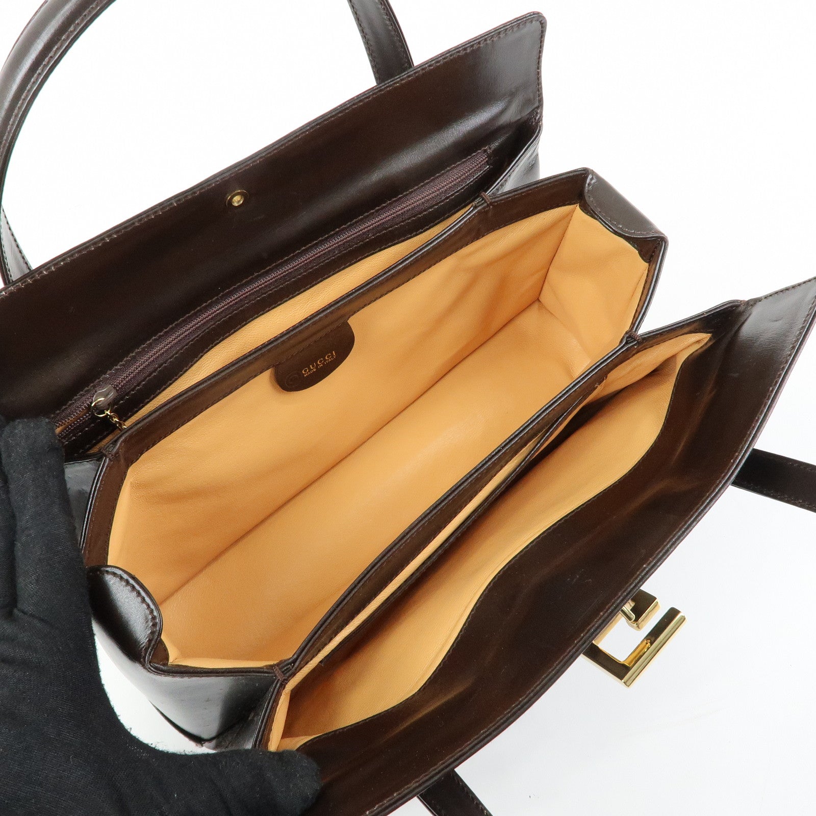 GUCCI Leather Hand Bag Dark Brown 000・1448・0539